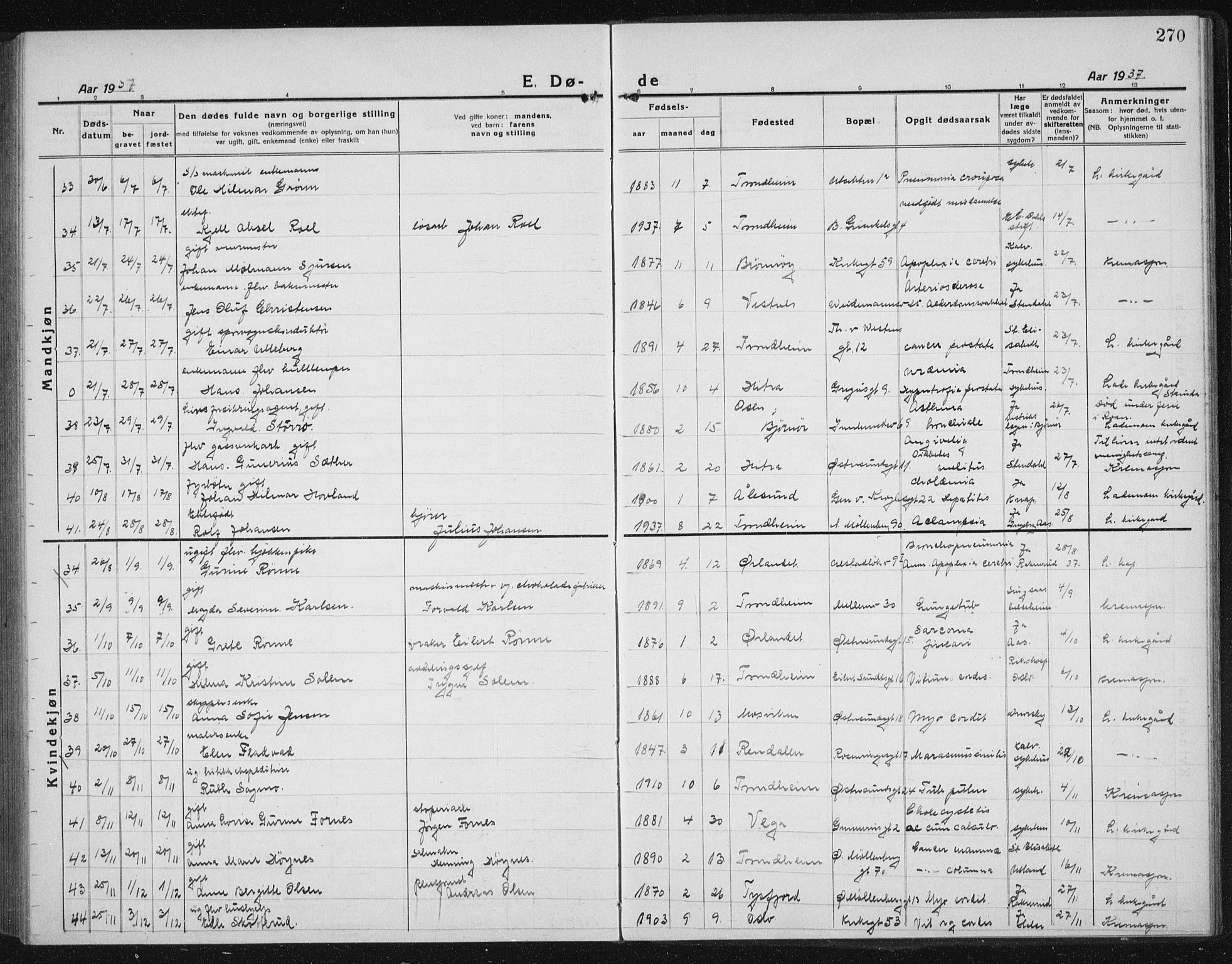 Ministerialprotokoller, klokkerbøker og fødselsregistre - Sør-Trøndelag, AV/SAT-A-1456/605/L0260: Parish register (copy) no. 605C07, 1922-1942, p. 270