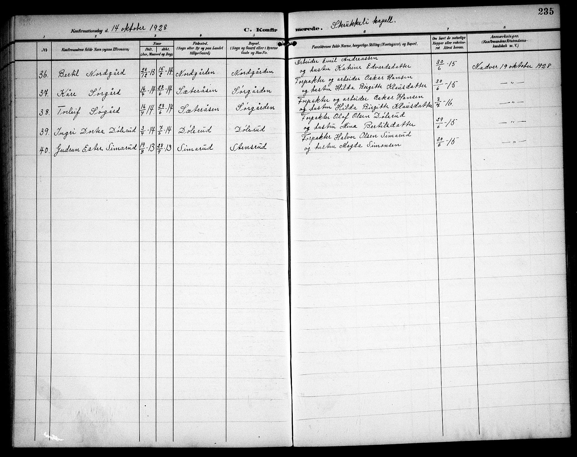 Hurdal prestekontor Kirkebøker, AV/SAO-A-10889/G/Ga/L0001: Parish register (copy) no. I 1, 1902-1934, p. 235