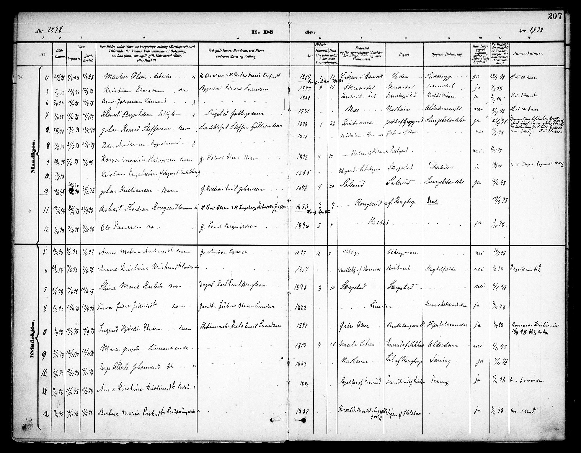 Høland prestekontor Kirkebøker, SAO/A-10346a/F/Fa/L0015: Parish register (official) no. I 15, 1897-1912, p. 207