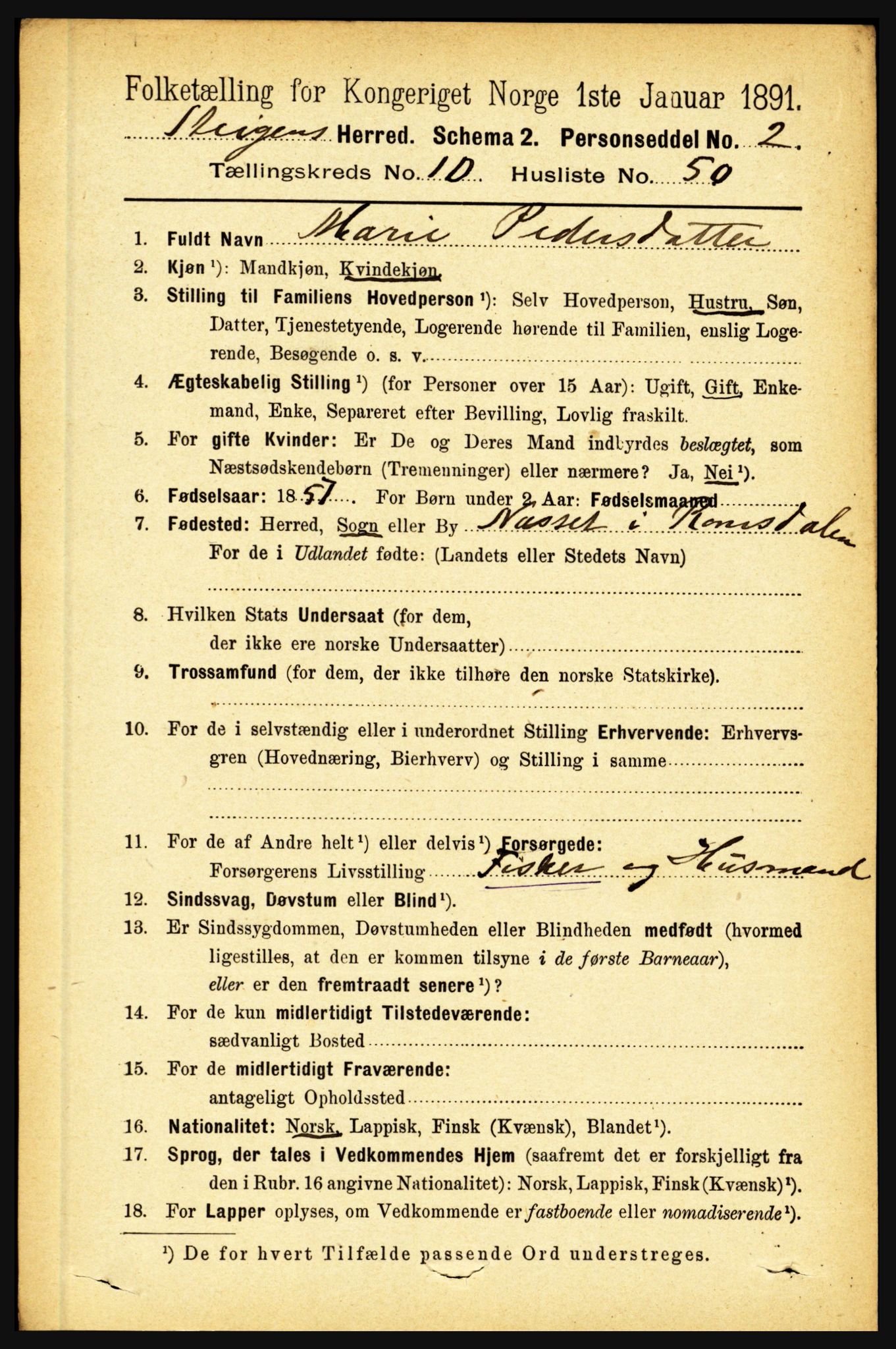 RA, 1891 census for 1848 Steigen, 1891, p. 3724