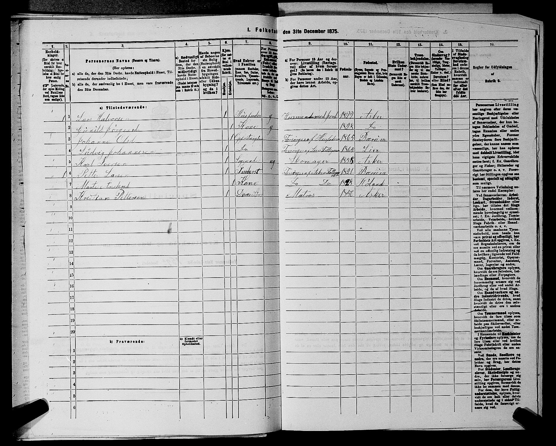 RA, 1875 census for 0220P Asker, 1875, p. 1147