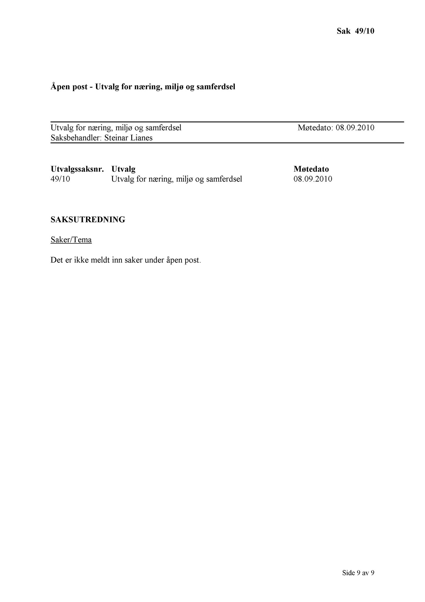 Klæbu Kommune, TRKO/KK/13-NMS/L003: Utvalg for næring, miljø og samferdsel, 2010, p. 150