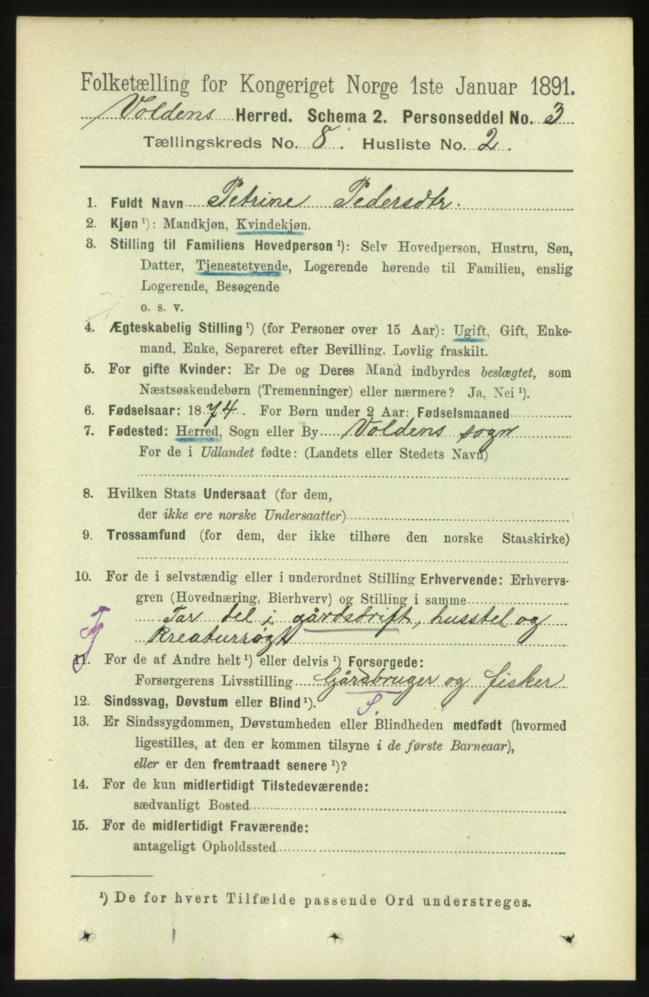 RA, 1891 census for 1519 Volda, 1891, p. 3834