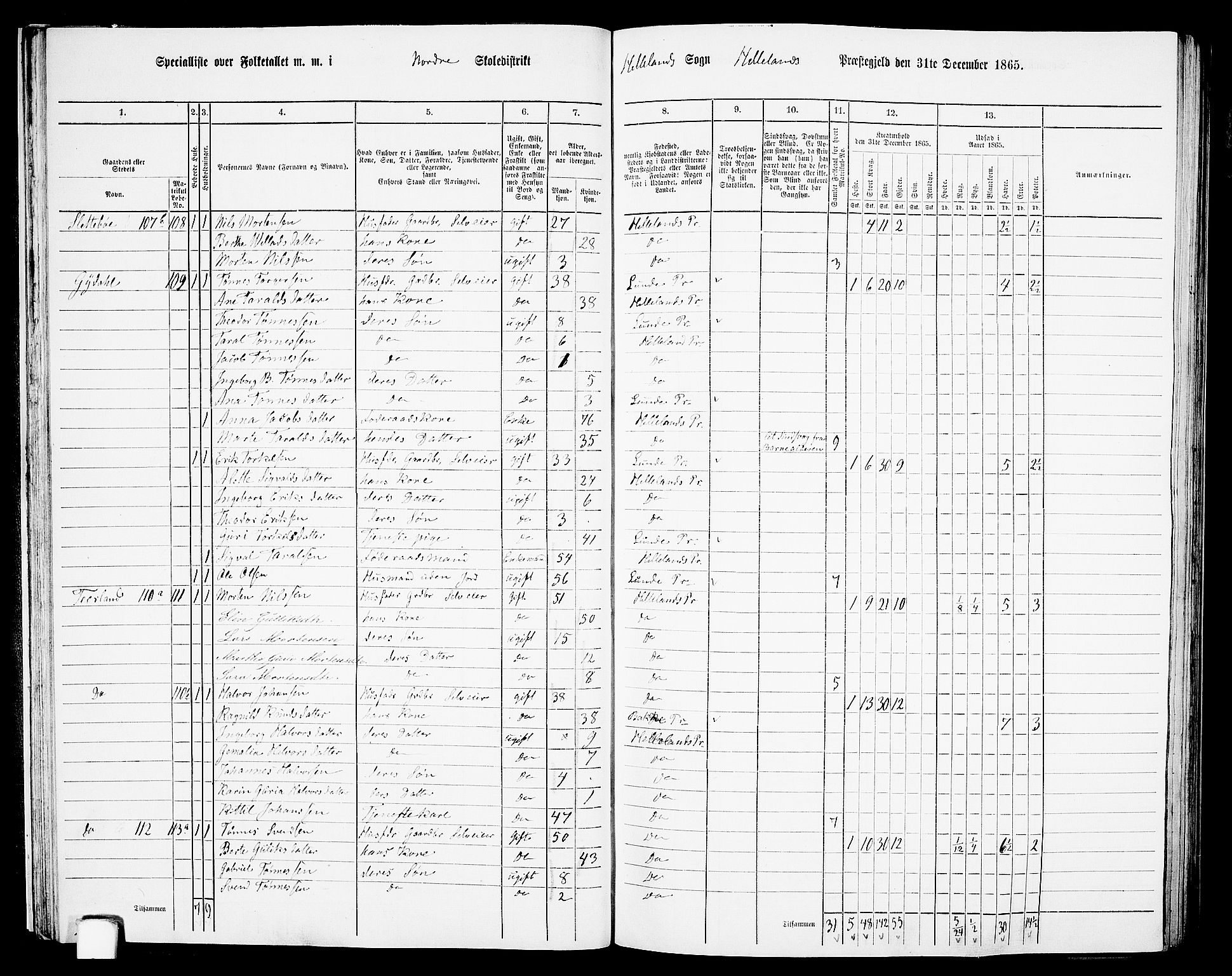 RA, 1865 census for Helleland, 1865, p. 35