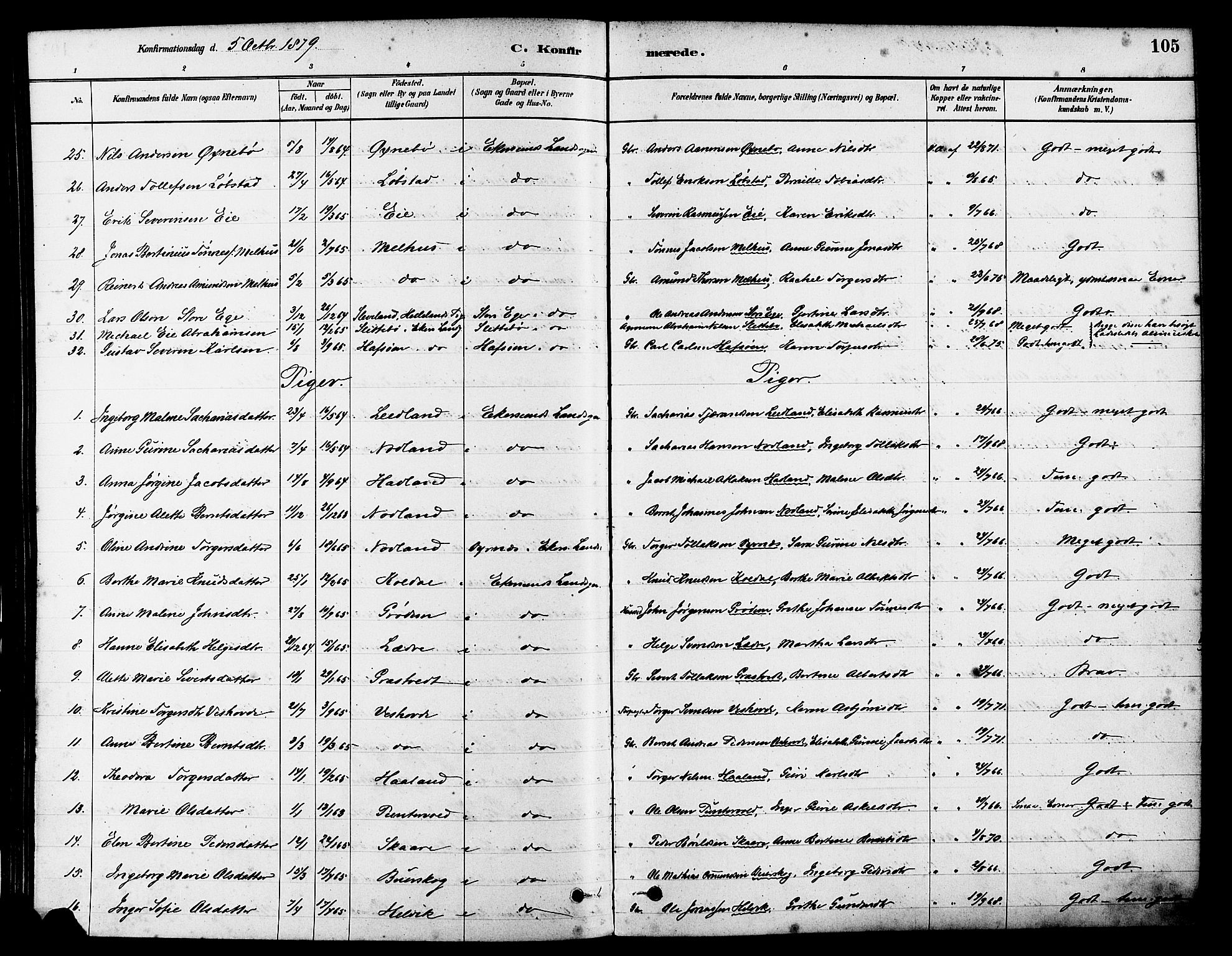 Eigersund sokneprestkontor, AV/SAST-A-101807/S08/L0017: Parish register (official) no. A 14, 1879-1892, p. 105