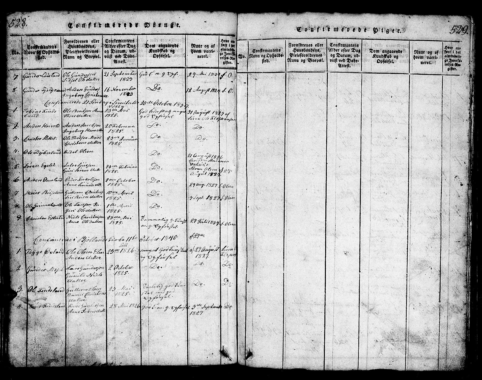 Bjelland sokneprestkontor, AV/SAK-1111-0005/F/Fb/Fbb/L0003: Parish register (copy) no. B 3, 1816-1868, p. 528-529