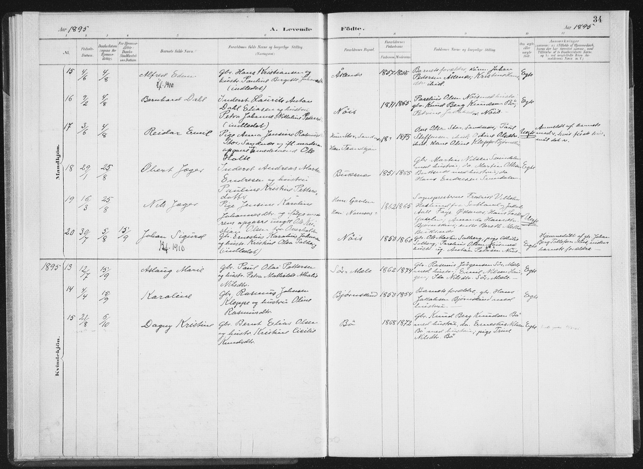 Ministerialprotokoller, klokkerbøker og fødselsregistre - Nordland, AV/SAT-A-1459/898/L1422: Parish register (official) no. 898A02, 1887-1908, p. 34