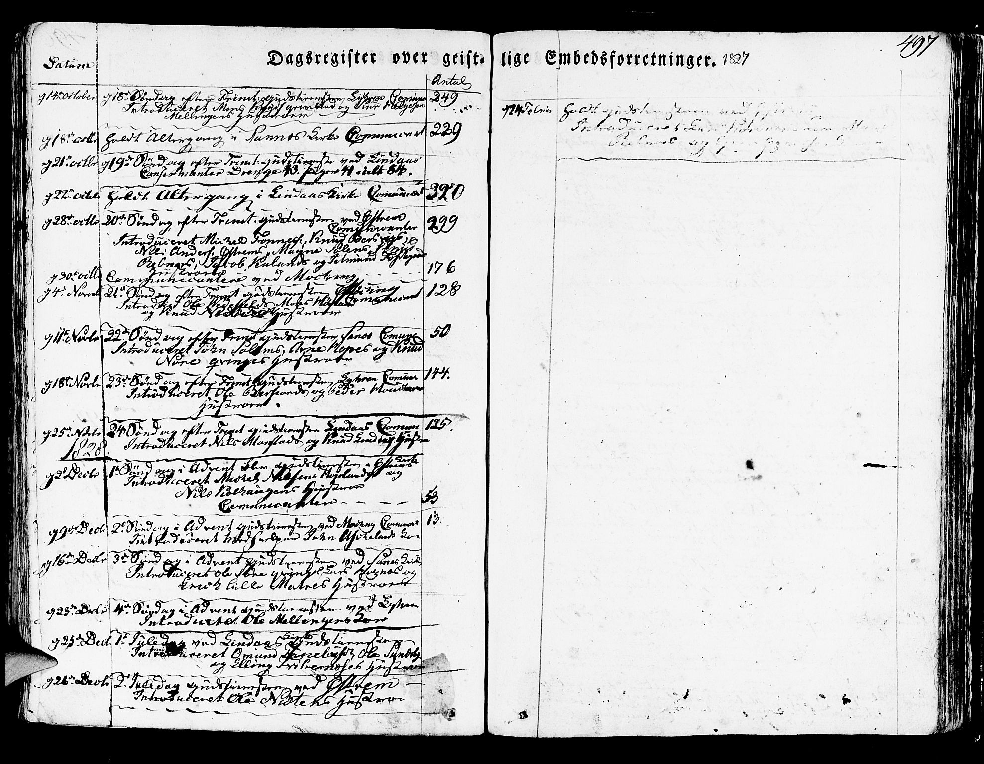 Lindås Sokneprestembete, SAB/A-76701/H/Haa: Parish register (official) no. A 8, 1823-1836, p. 497