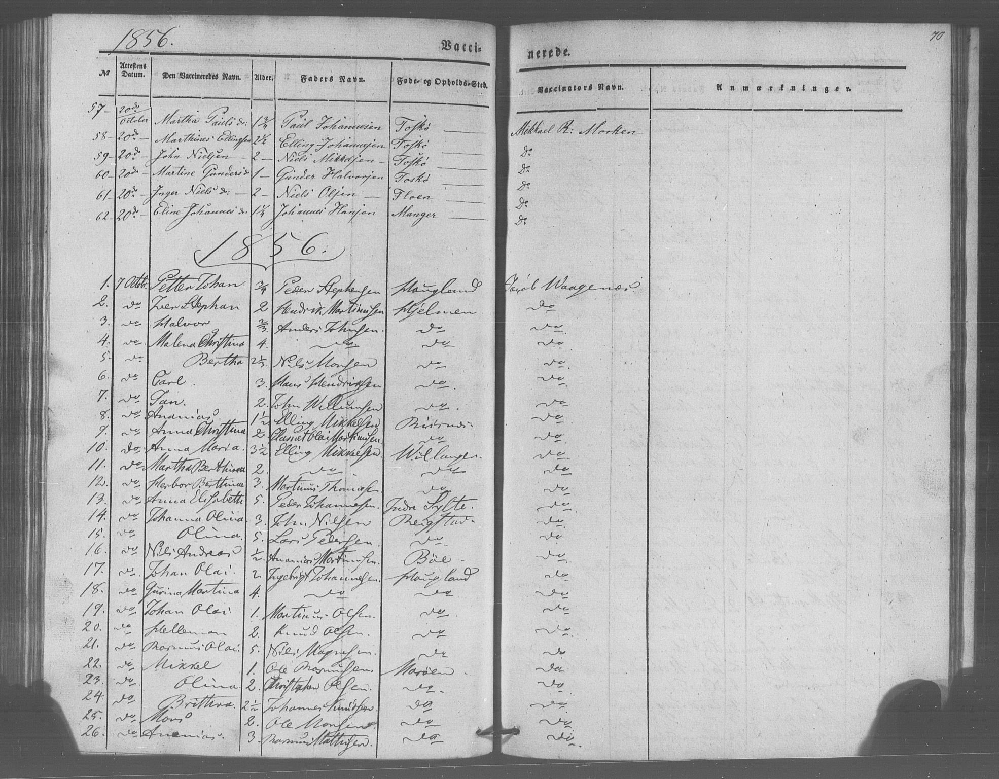 Manger sokneprestembete, SAB/A-76801/H/Haa: Parish register (official) no. A 10, 1844-1859, p. 70
