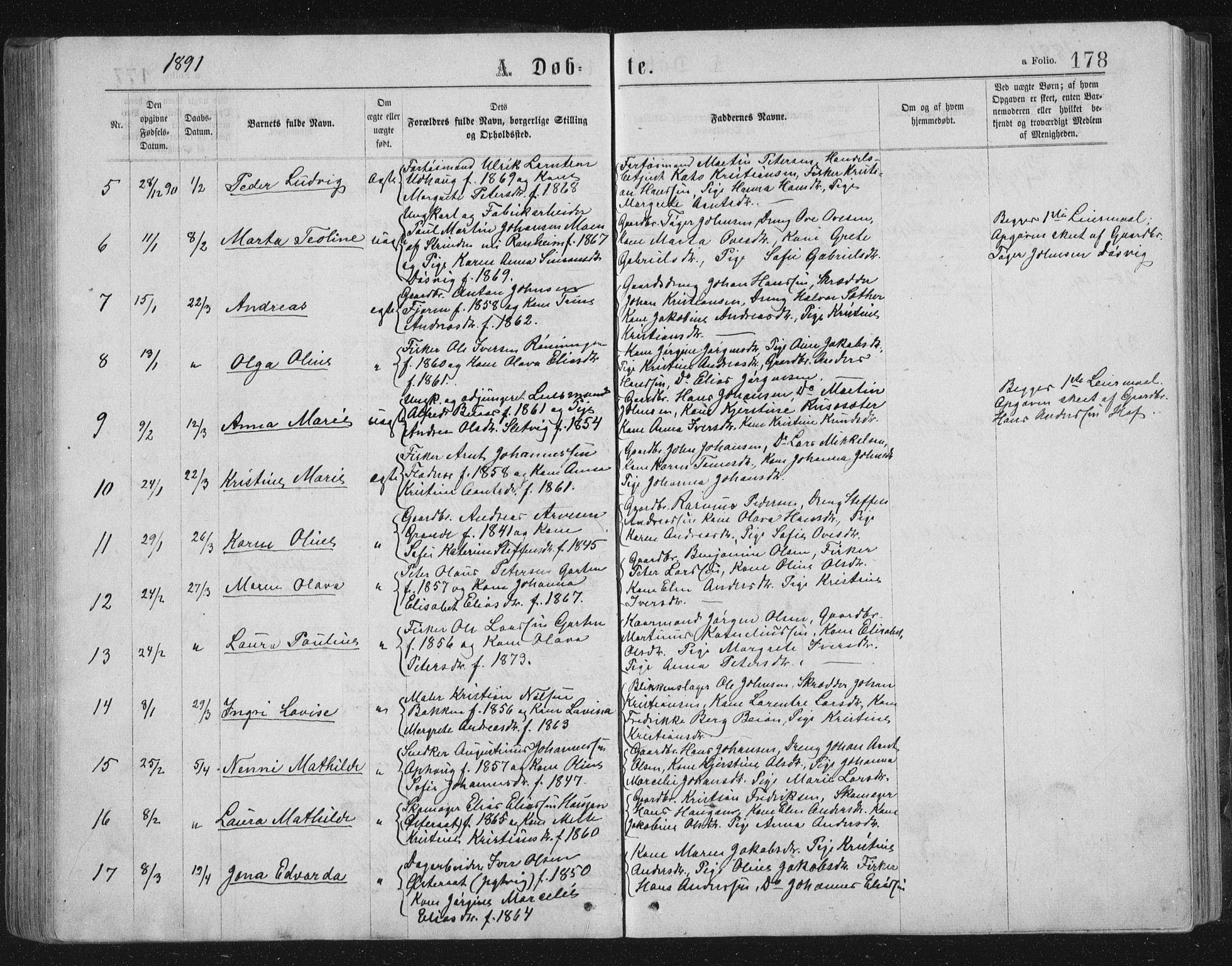 Ministerialprotokoller, klokkerbøker og fødselsregistre - Sør-Trøndelag, SAT/A-1456/659/L0745: Parish register (copy) no. 659C02, 1869-1892, p. 178