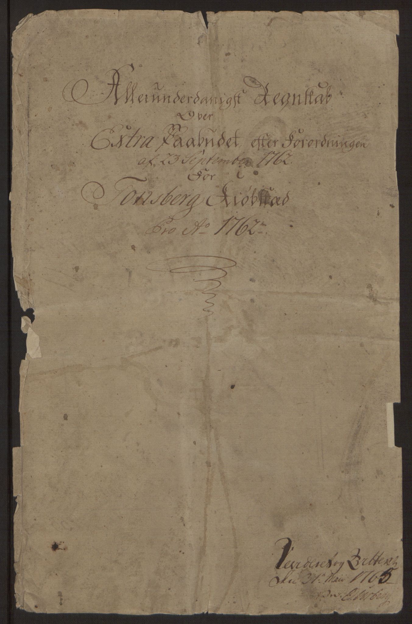 Rentekammeret inntil 1814, Reviderte regnskaper, Byregnskaper, AV/RA-EA-4066/R/Rh/L0162/0001: [H4] Kontribusjonsregnskap / Ekstraskatt, Tønsberg, 1762-1772, p. 4