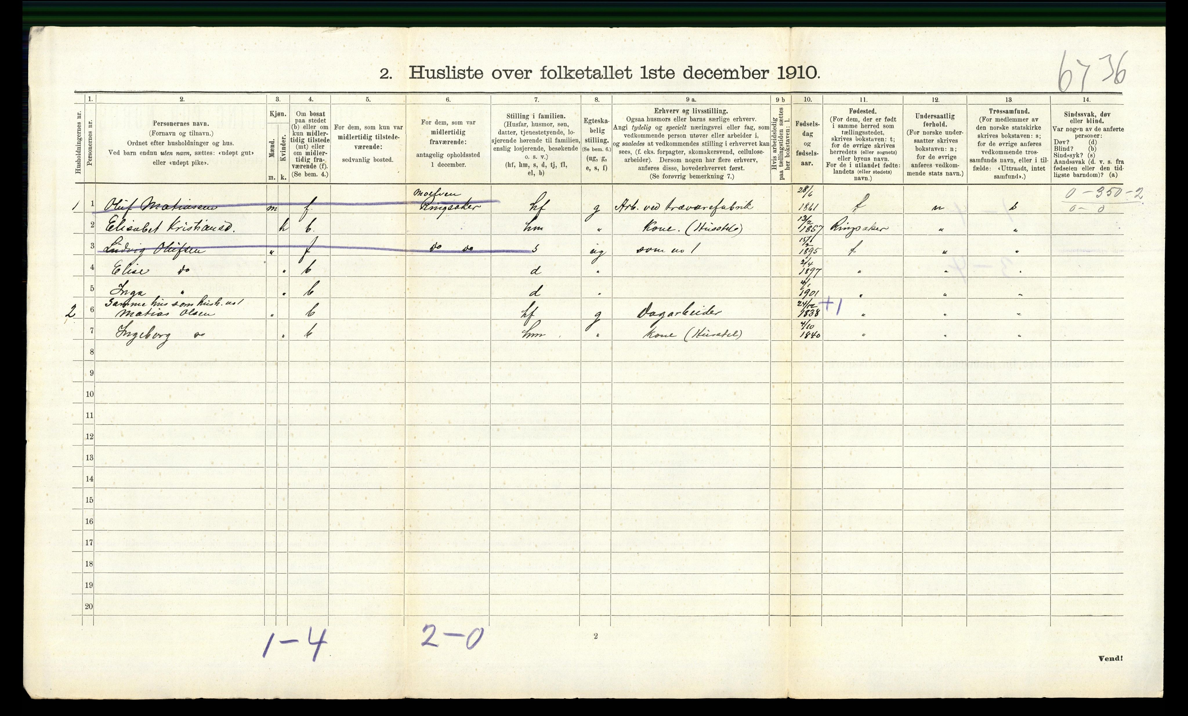 RA, 1910 census for Biri, 1910, p. 832