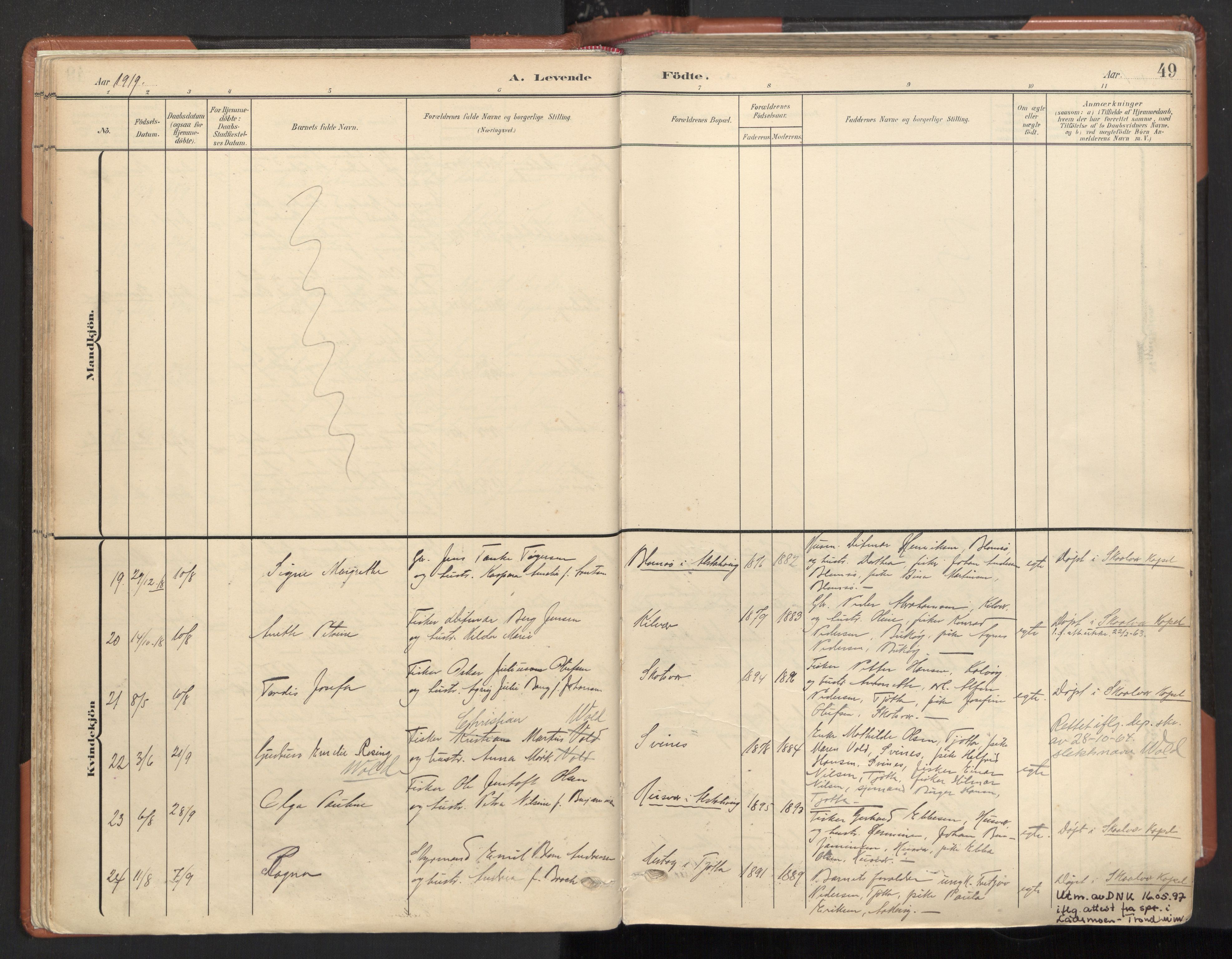 Ministerialprotokoller, klokkerbøker og fødselsregistre - Nordland, AV/SAT-A-1459/817/L0265: Parish register (official) no. 817A05, 1908-1944, p. 49