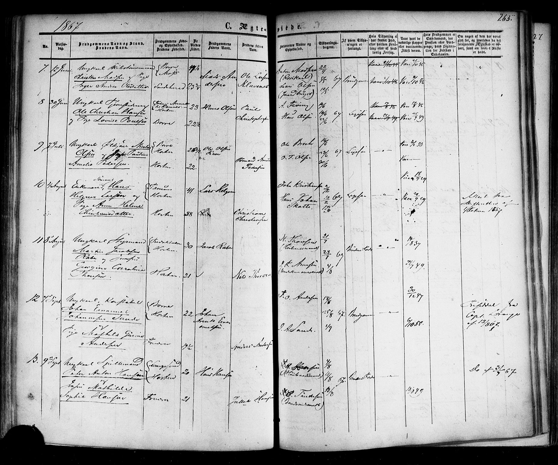 Horten kirkebøker, SAKO/A-348/F/Fa/L0001: Parish register (official) no. 1, 1855-1871, p. 265