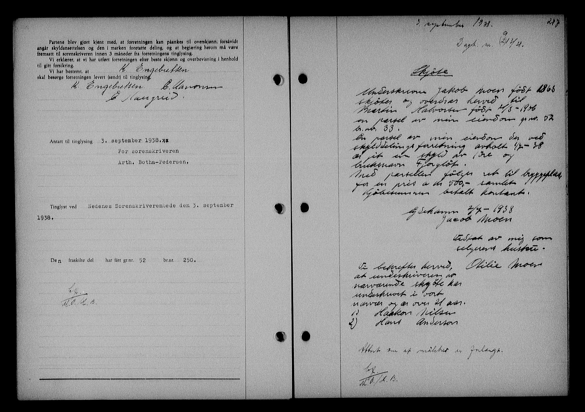 Nedenes sorenskriveri, AV/SAK-1221-0006/G/Gb/Gba/L0045: Mortgage book no. 41, 1938-1938, Diary no: : 913/1938