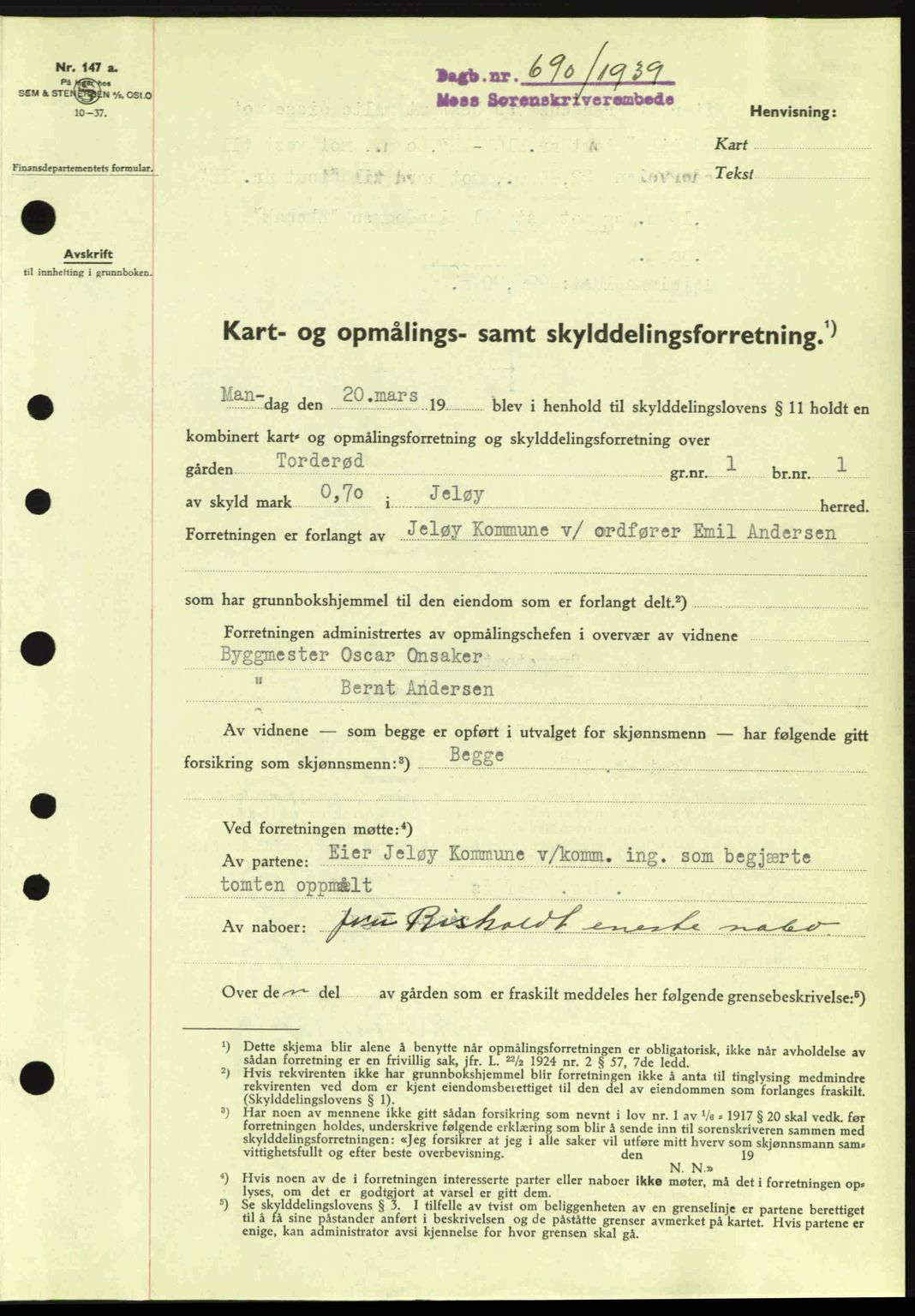 Moss sorenskriveri, SAO/A-10168: Mortgage book no. A5, 1938-1939, Diary no: : 690/1939