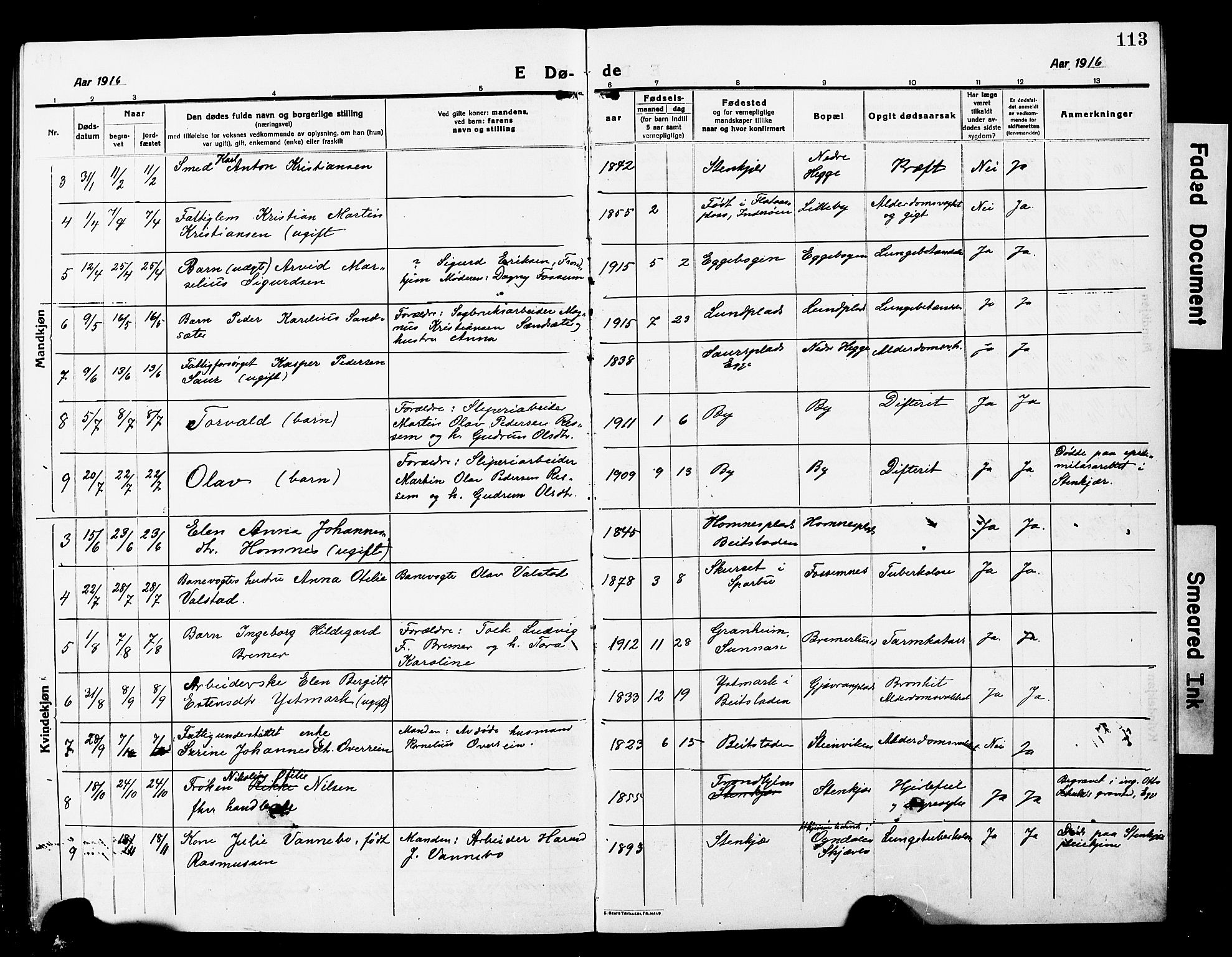 Ministerialprotokoller, klokkerbøker og fødselsregistre - Nord-Trøndelag, SAT/A-1458/740/L0382: Parish register (copy) no. 740C03, 1915-1927, p. 113