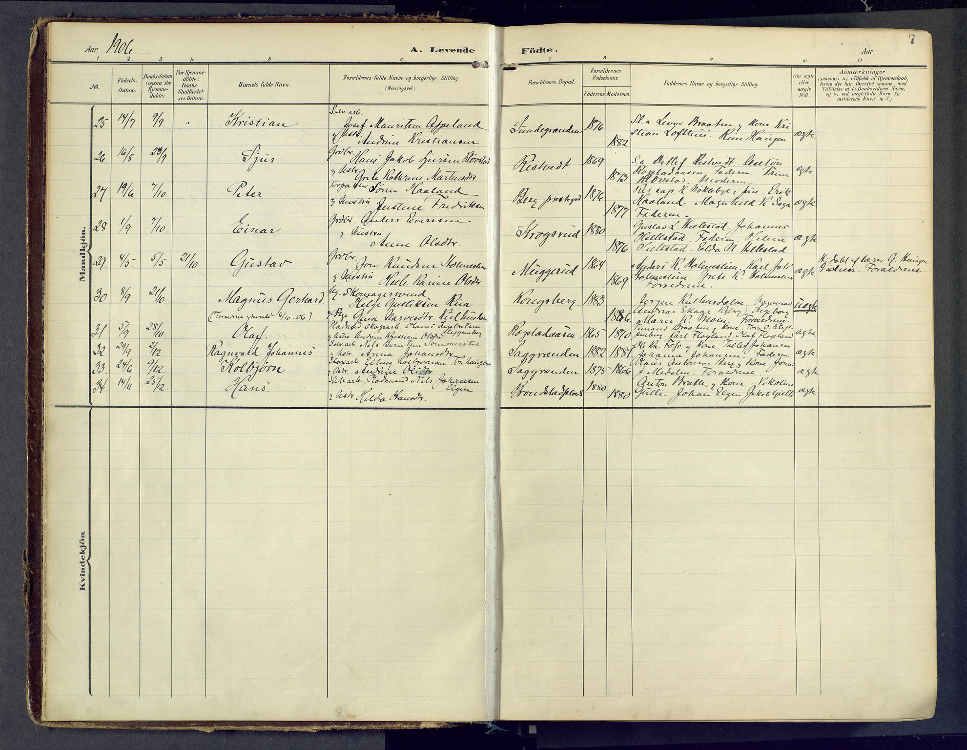 Sandsvær kirkebøker, AV/SAKO-A-244/F/Fd/L0002: Parish register (official) no. IV 2, 1906-1943, p. 7