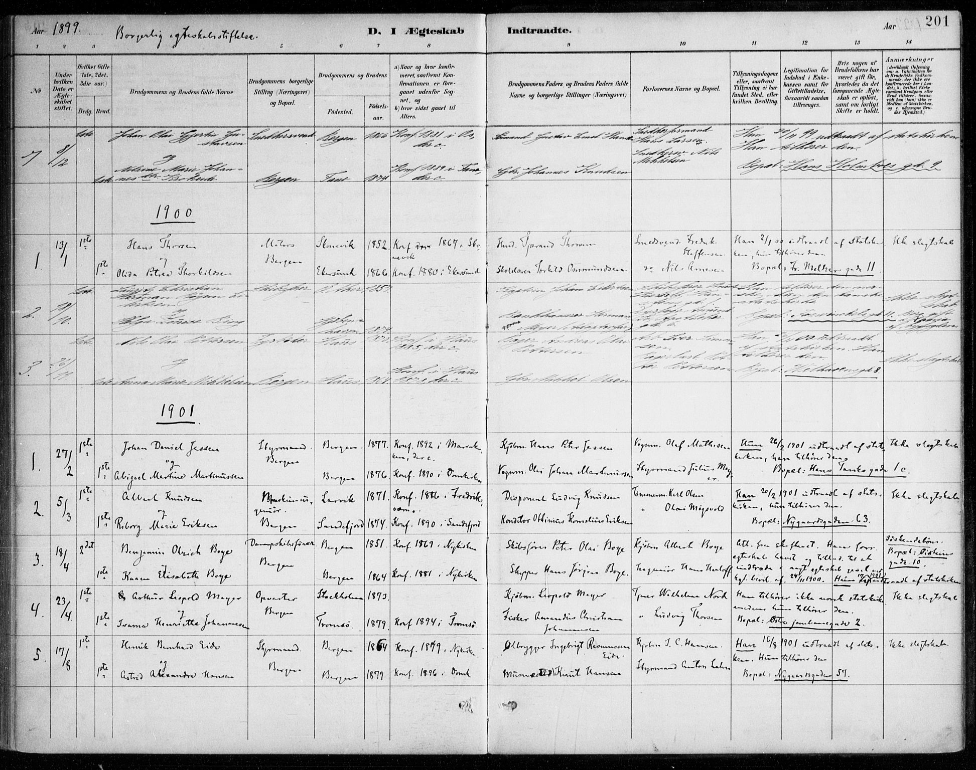 Johanneskirken sokneprestembete, SAB/A-76001/H/Haa/L0012: Parish register (official) no. D 1, 1885-1912, p. 201