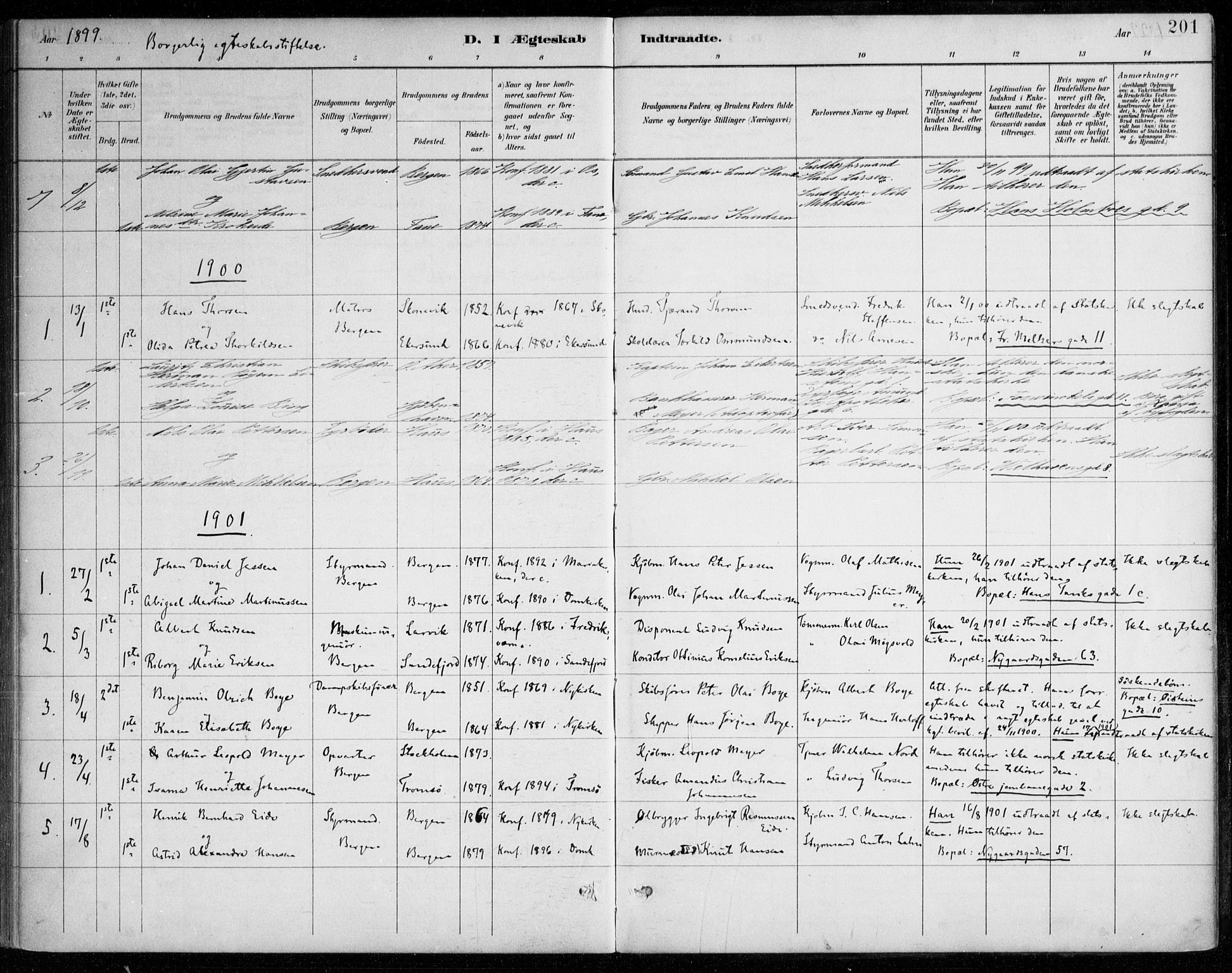 Johanneskirken sokneprestembete, AV/SAB-A-76001/H/Haa/L0012: Parish register (official) no. D 1, 1885-1912, p. 201