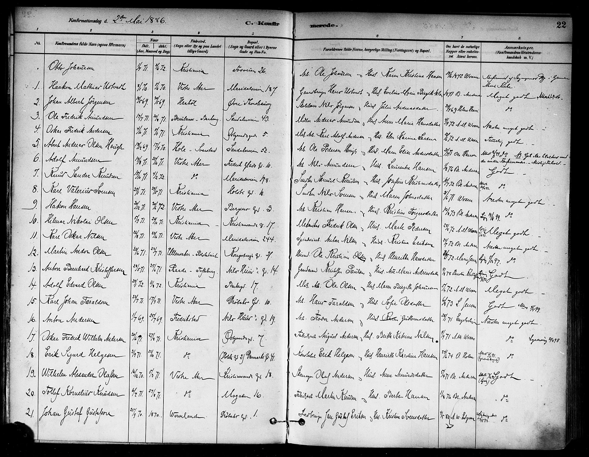 Sagene prestekontor Kirkebøker, AV/SAO-A-10796/F/L0002: Parish register (official) no. 2, 1880-1897, p. 22