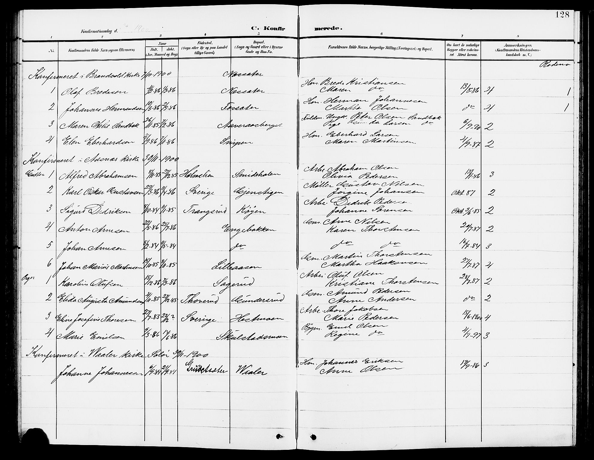 Grue prestekontor, AV/SAH-PREST-036/H/Ha/Hab/L0005: Parish register (copy) no. 5, 1900-1909, p. 128