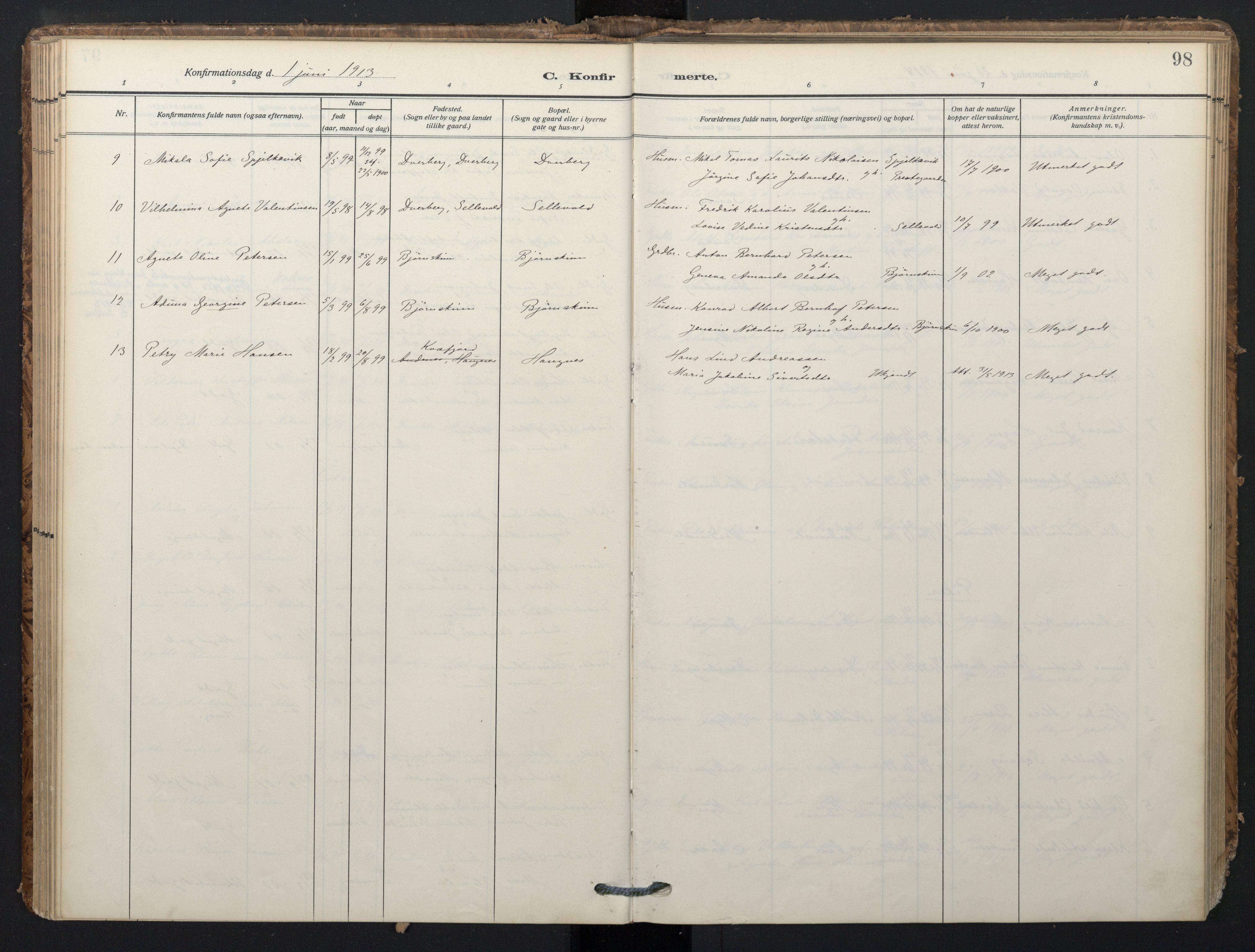 Ministerialprotokoller, klokkerbøker og fødselsregistre - Nordland, SAT/A-1459/897/L1401: Parish register (official) no. 897A08, 1909-1921, p. 98