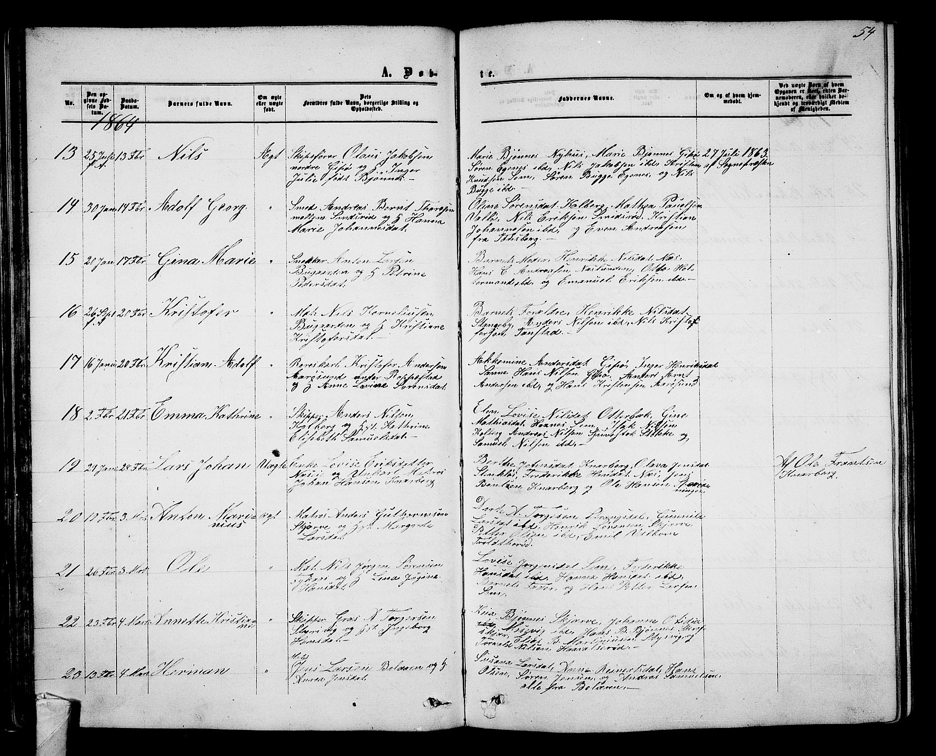 Nøtterøy kirkebøker, AV/SAKO-A-354/G/Ga/L0002: Parish register (copy) no. I 2, 1860-1877, p. 54