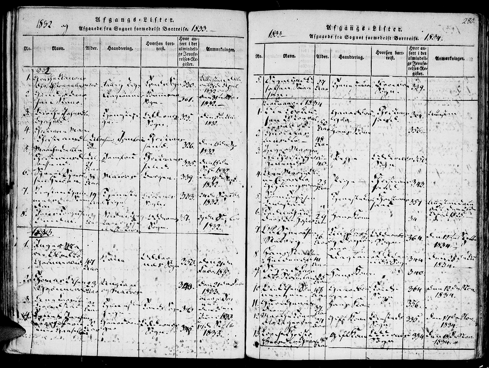 Høvåg sokneprestkontor, SAK/1111-0025/F/Fa/L0001: Parish register (official) no. A 1, 1816-1843, p. 280