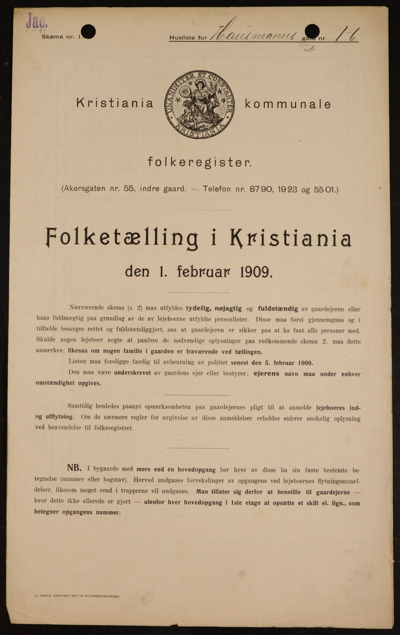 OBA, Municipal Census 1909 for Kristiania, 1909, p. 31895