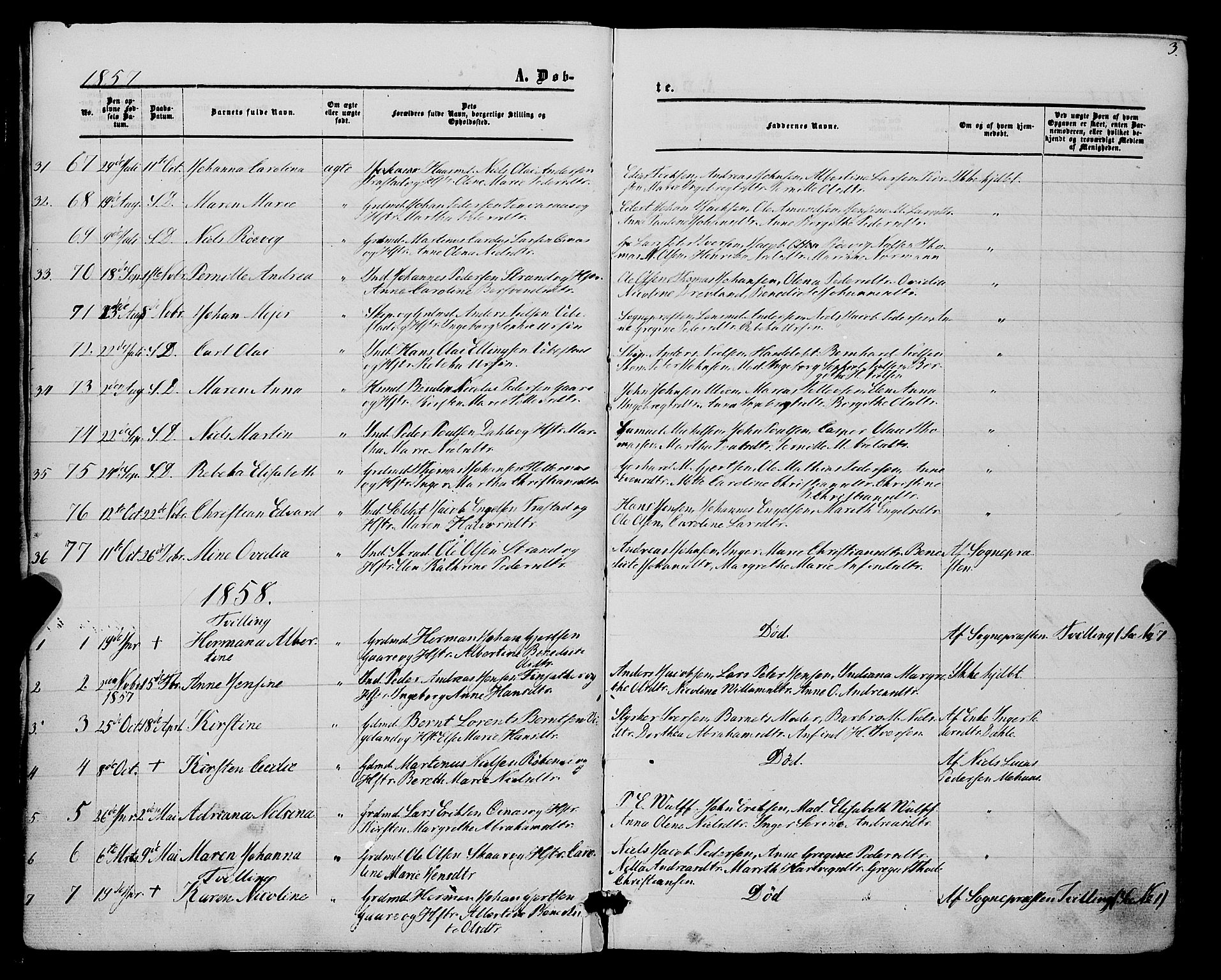 Kvæfjord sokneprestkontor, AV/SATØ-S-1323/G/Ga/Gaa/L0004kirke: Parish register (official) no. 4, 1857-1877, p. 3