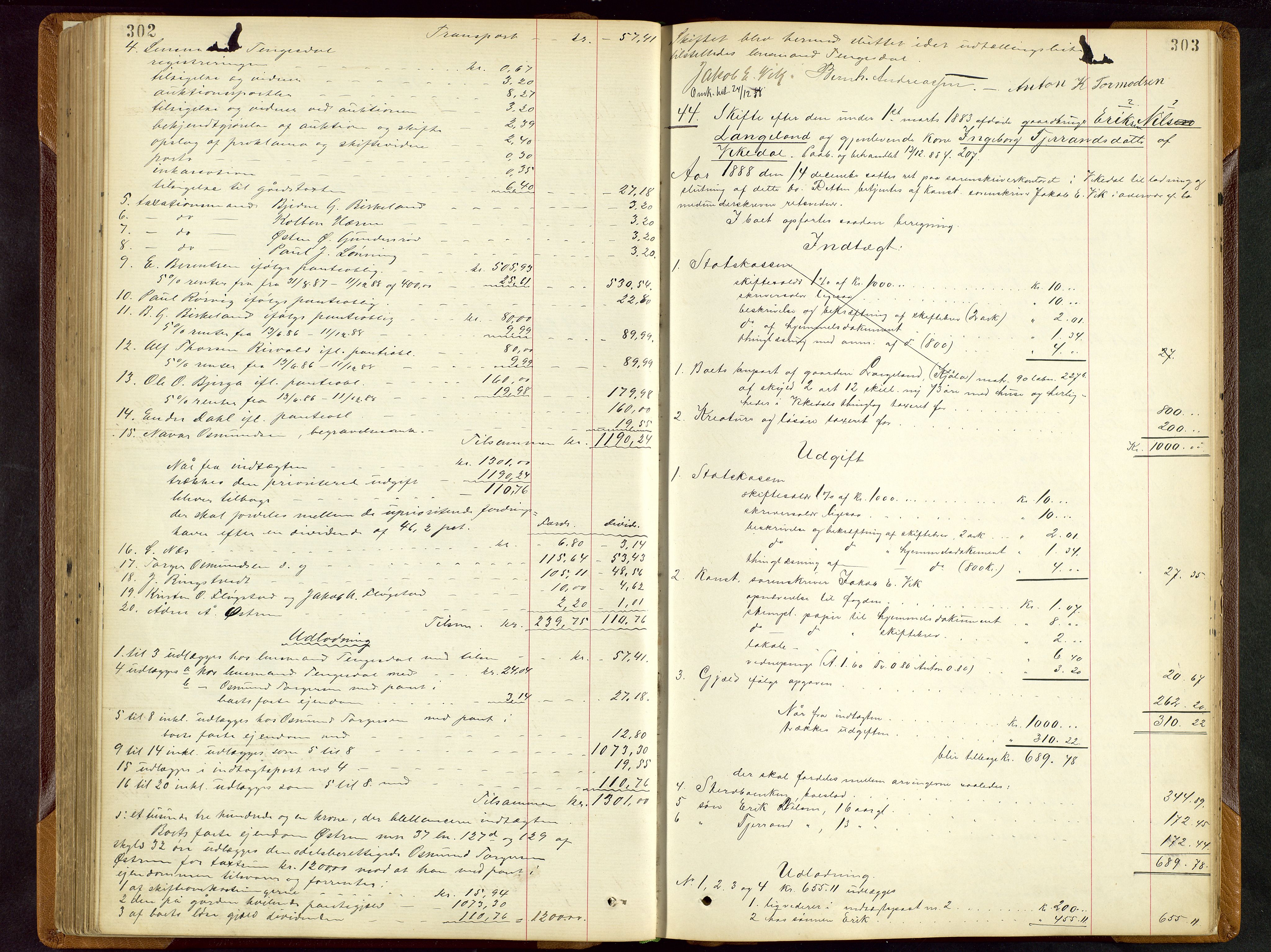 Ryfylke tingrett, AV/SAST-A-100055/001/IV/IVD/L0028: Skifteprotokoll, register i protokollen, 1885-1893, p. 302-303