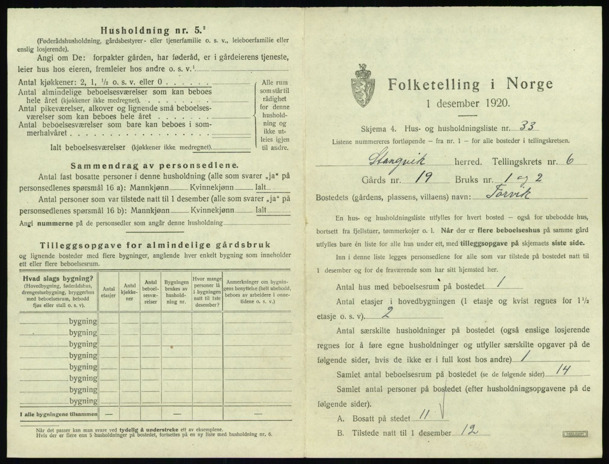 SAT, 1920 census for Stangvik, 1920, p. 622