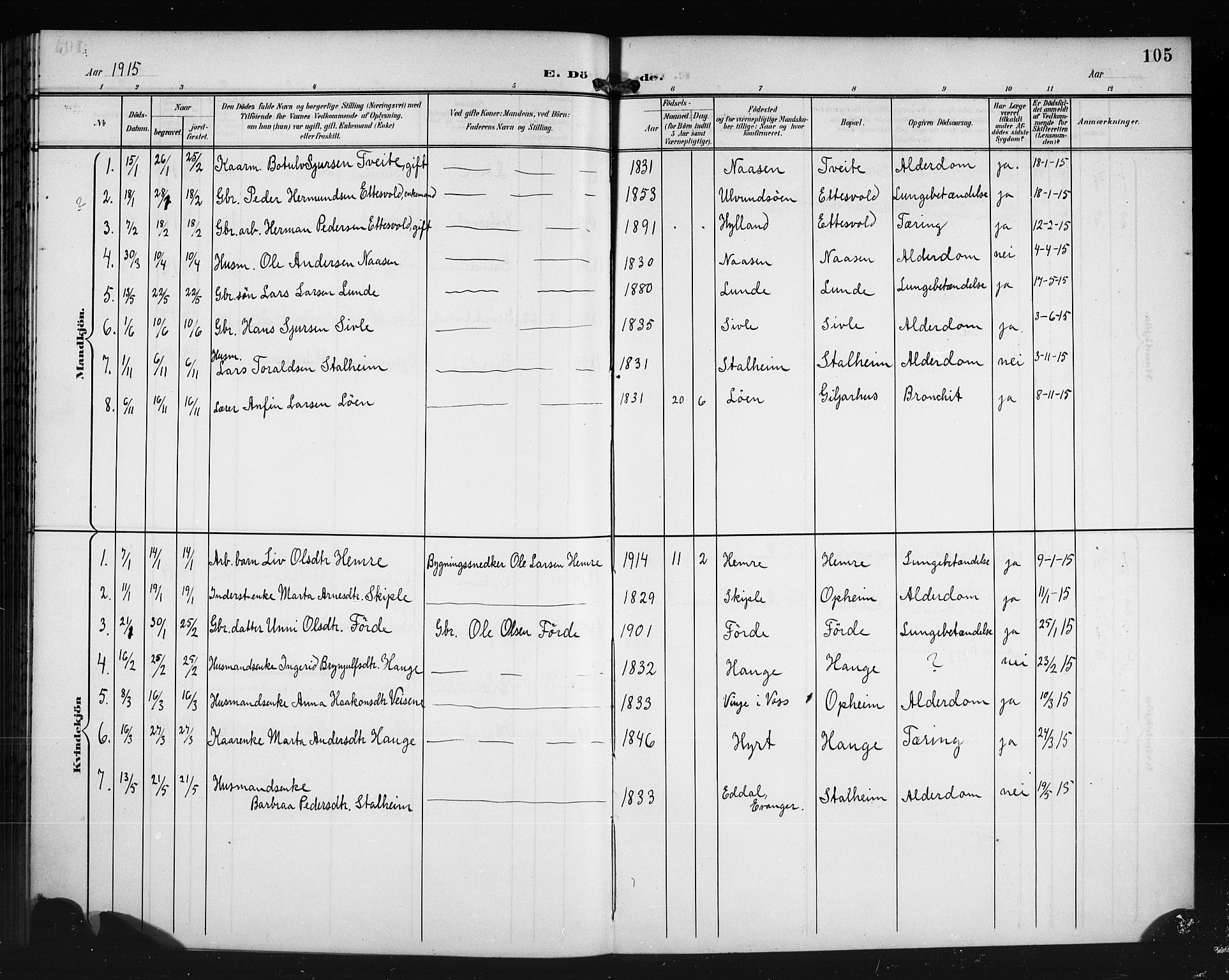 Vossestrand Sokneprestembete, AV/SAB-A-79101/H/Hab: Parish register (copy) no. A 3, 1900-1918, p. 105