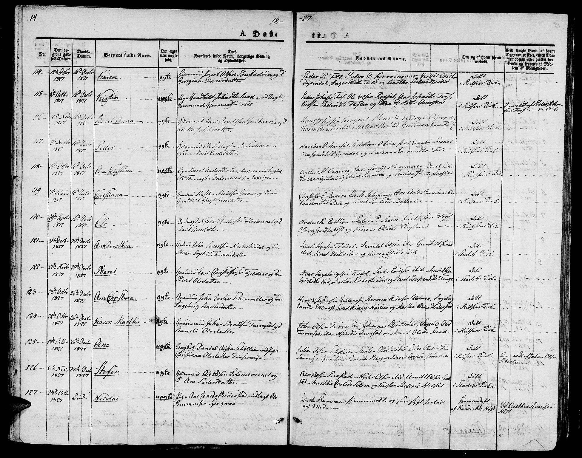 Ministerialprotokoller, klokkerbøker og fødselsregistre - Sør-Trøndelag, SAT/A-1456/646/L0609: Parish register (official) no. 646A07, 1826-1838, p. 14