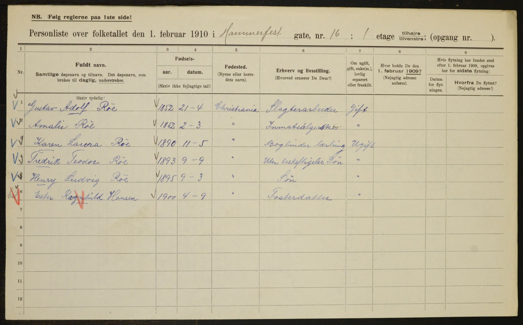 OBA, Municipal Census 1910 for Kristiania, 1910, p. 32177