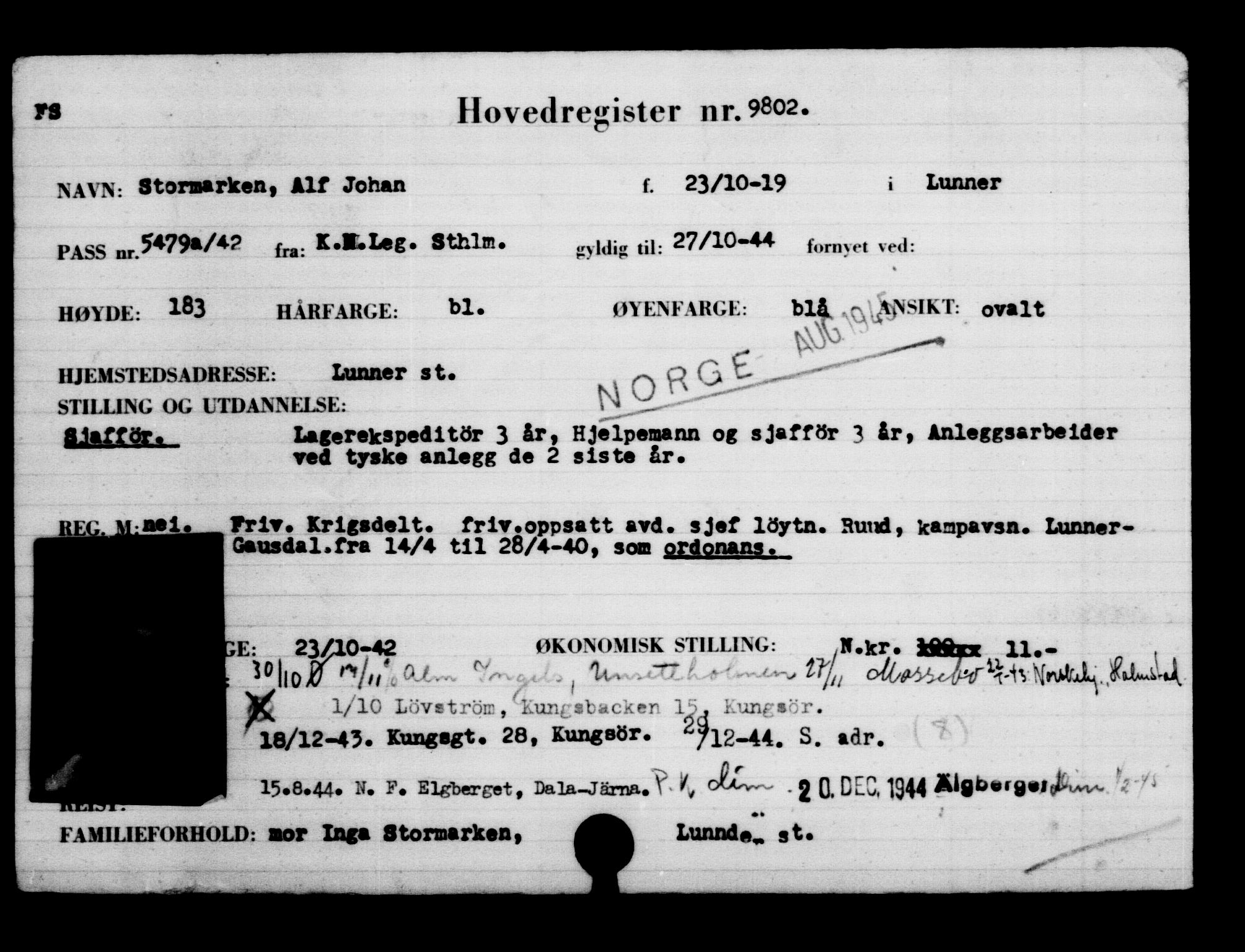 Utenriksstasjonene, Legasjonen i Stockholm, Flyktningkontoret, AV/RA-S-6753/V/Va/L0006: Kjesäterkartoteket, flyktninger med registreringsnr. 9400-12711, 1940-1945, p. 455