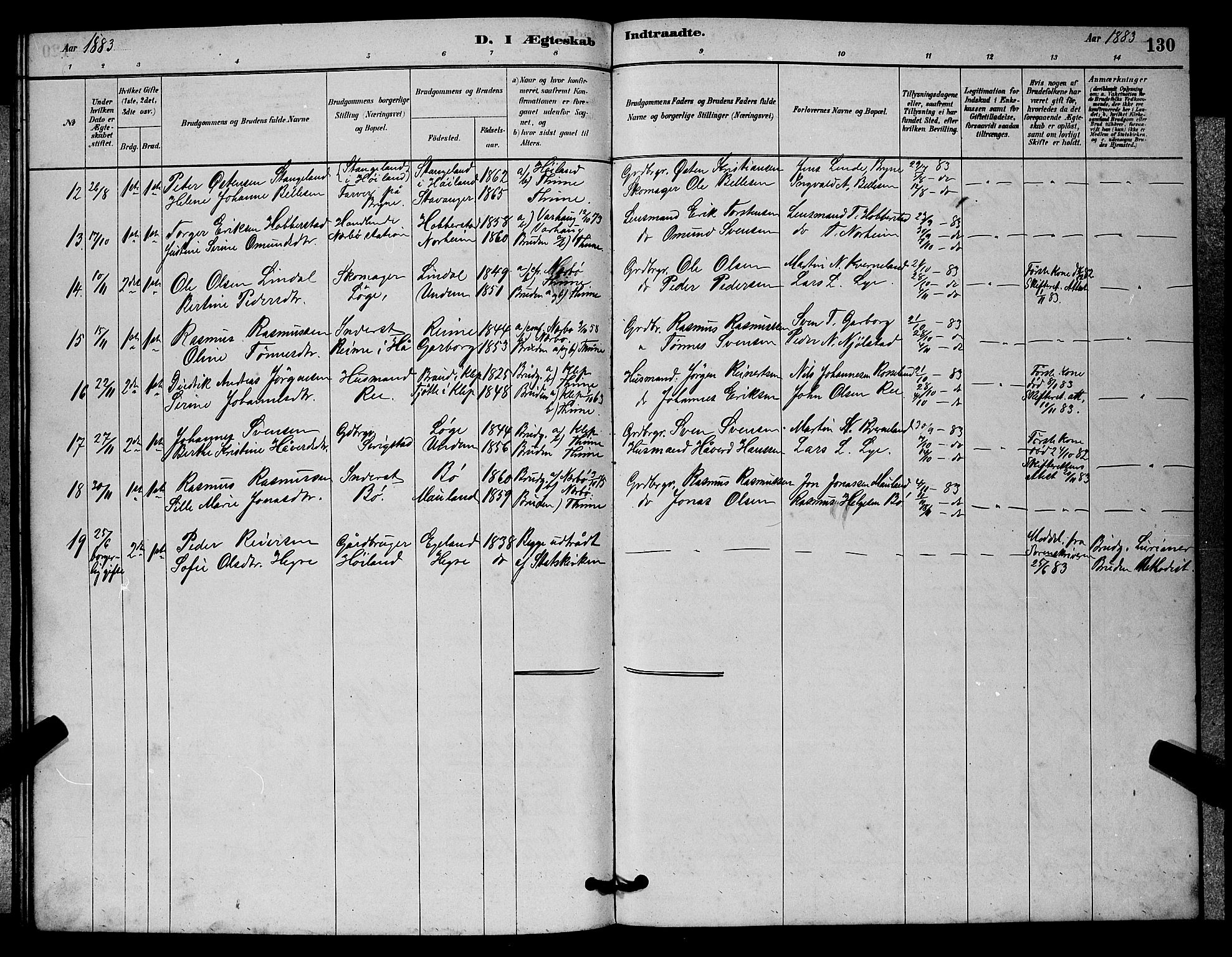 Lye sokneprestkontor, AV/SAST-A-101794/001/30BB/L0006: Parish register (copy) no. B 6, 1879-1888, p. 130