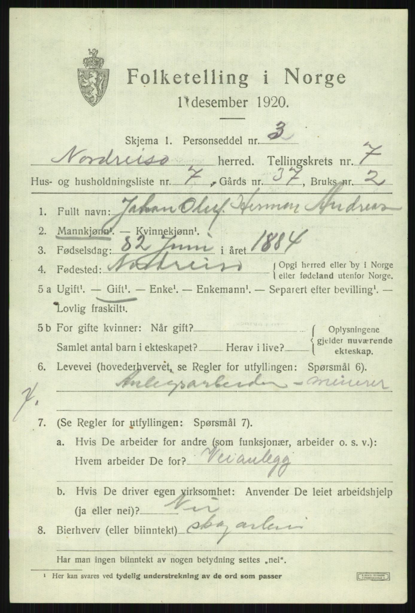 SATØ, 1920 census for Nordreisa, 1920, p. 3063