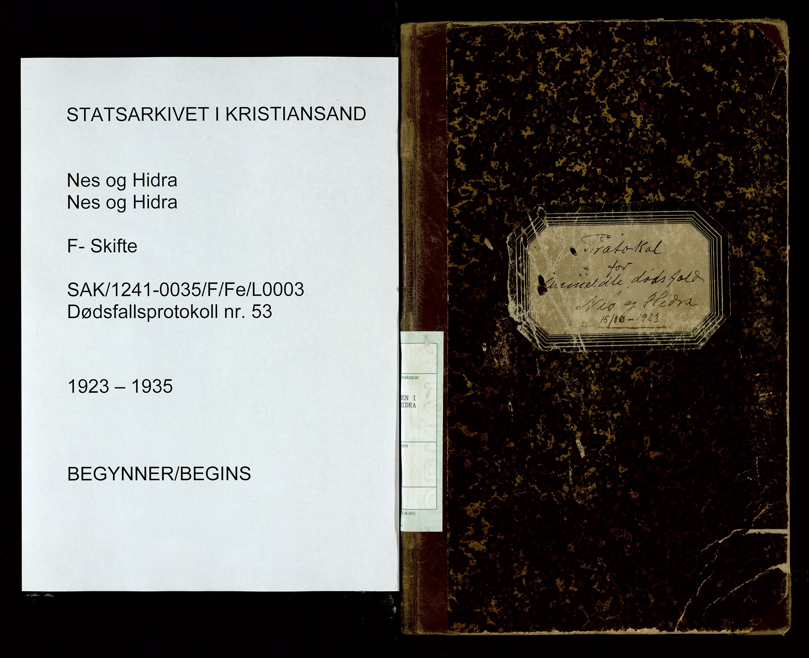 Nes og Hidra lensmannskontor, AV/SAK-1241-0035/F/Fe/L0003: Anmeldte dødsfall nr 53, 1923-1935