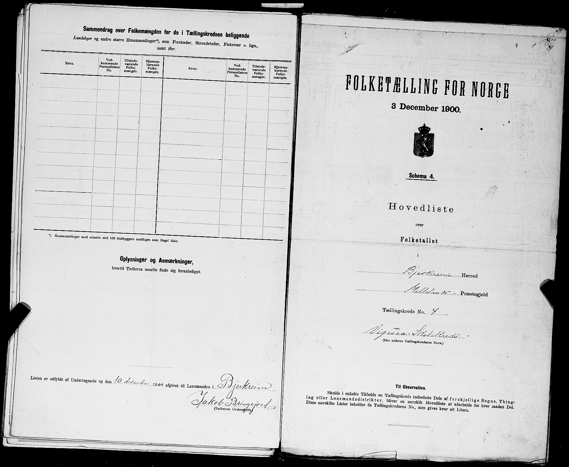 SAST, 1900 census for Bjerkreim, 1900, p. 16