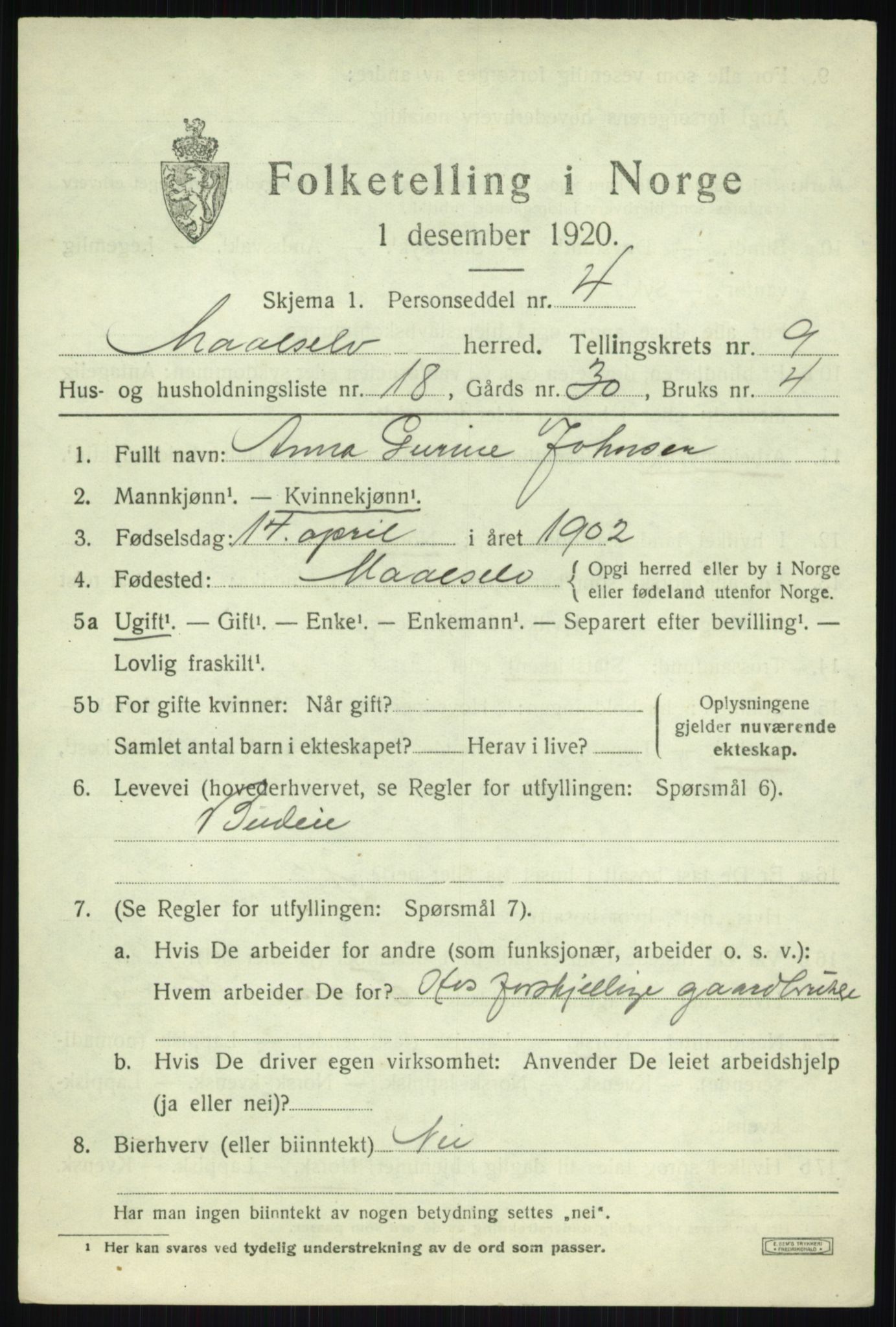 SATØ, 1920 census for Målselv, 1920, p. 5471