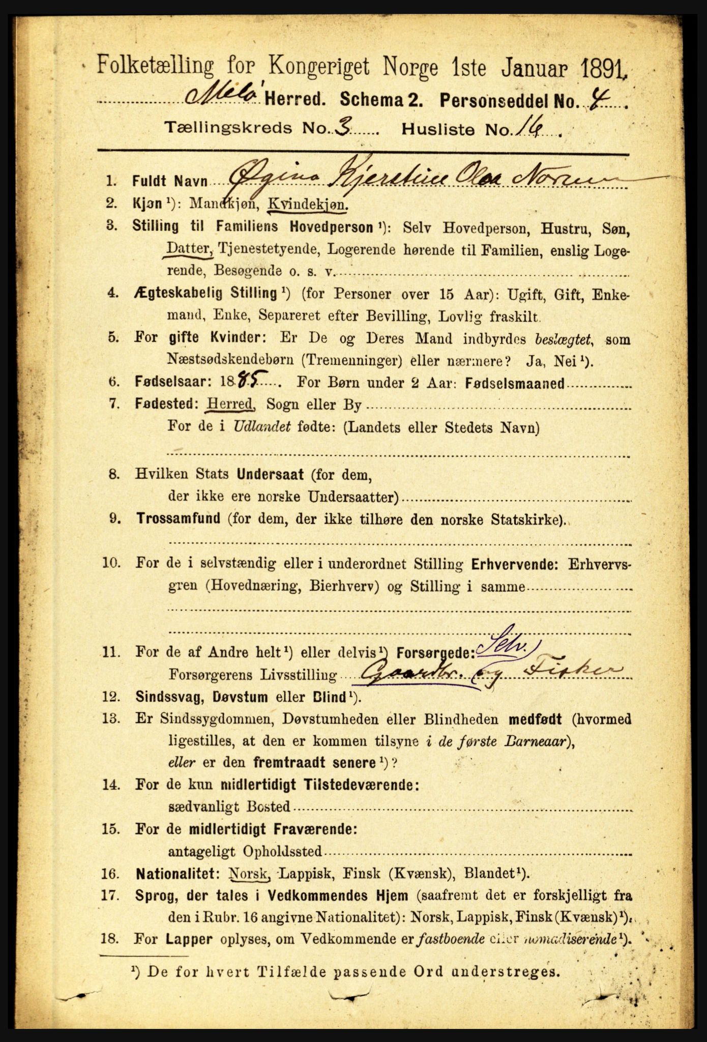 RA, 1891 census for 1837 Meløy, 1891, p. 1025