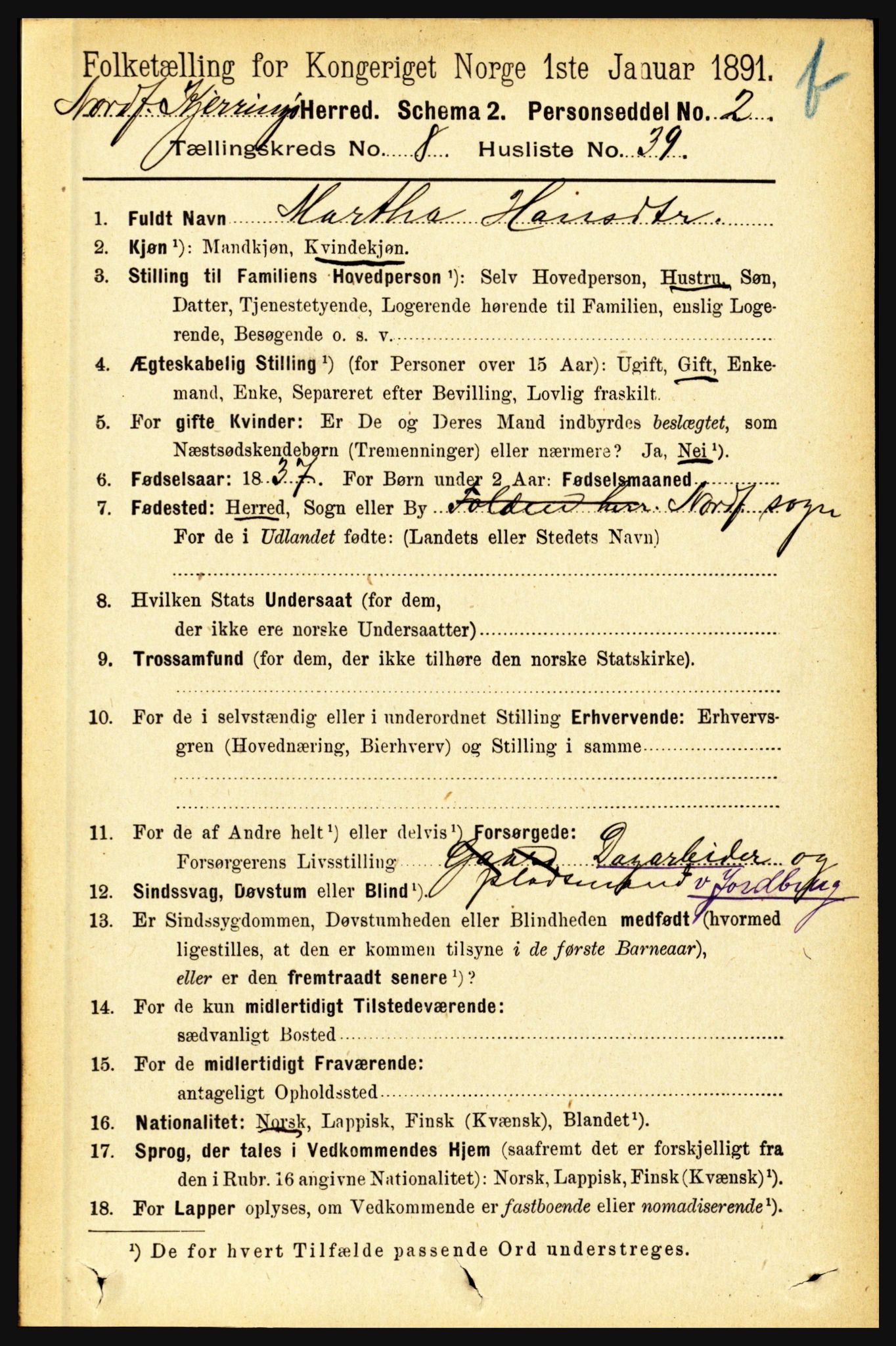 RA, 1891 census for 1846 Nordfold-Kjerringøy, 1891, p. 2183