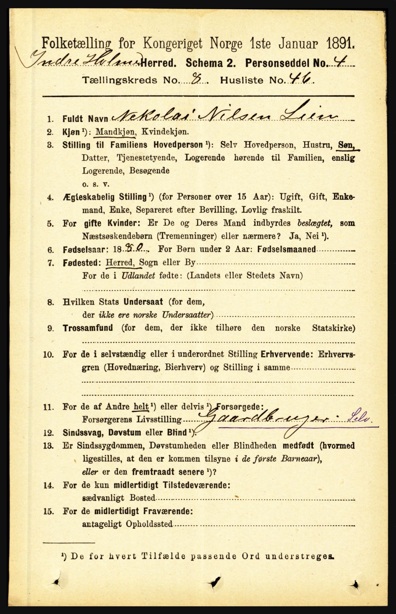 RA, 1891 census for 1430 Indre Holmedal, 1891, p. 3689
