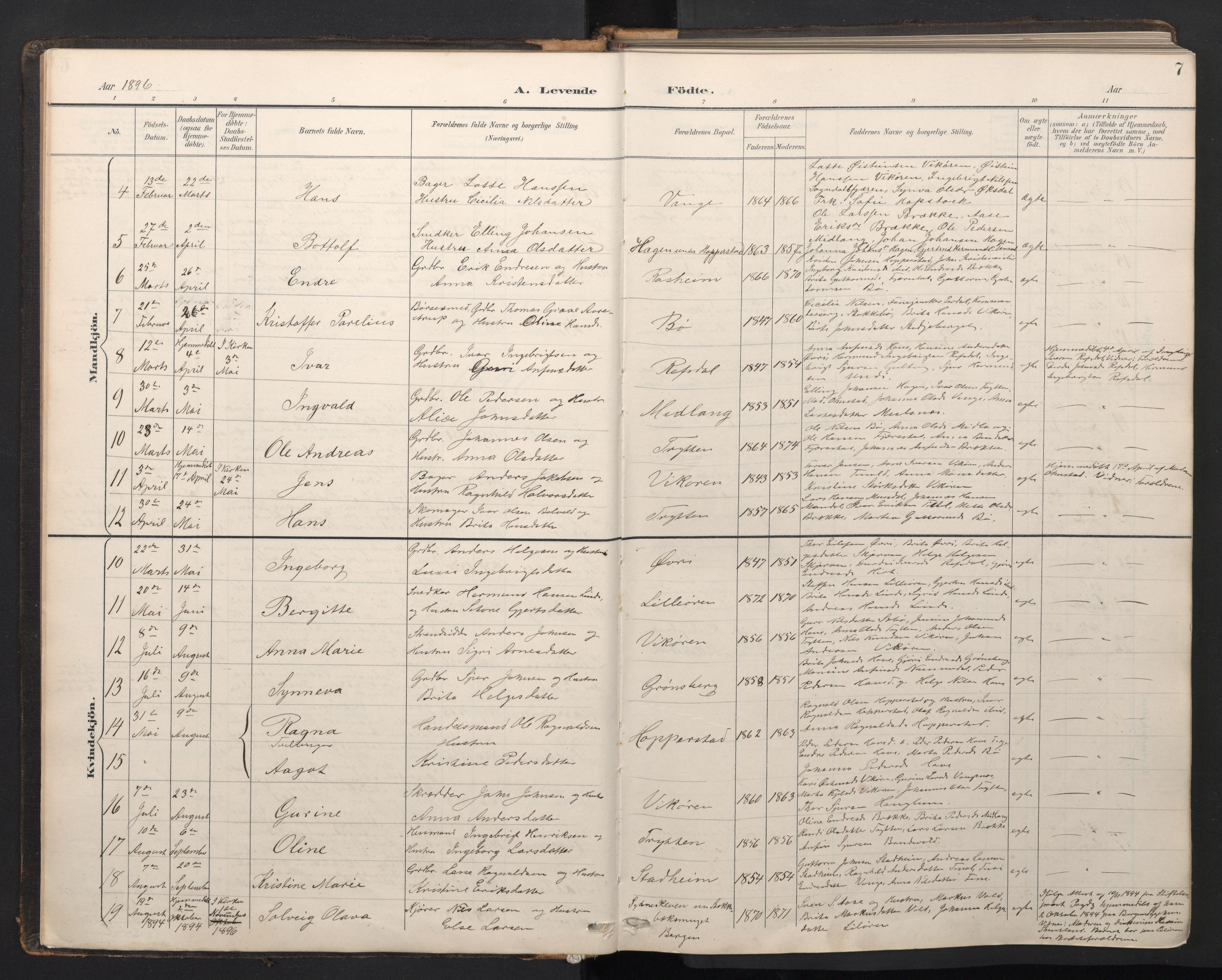 Vik sokneprestembete, AV/SAB-A-81501/H/Hab/Haba/L0004: Parish register (copy) no. A 4, 1895-1914, p. 6b-7a