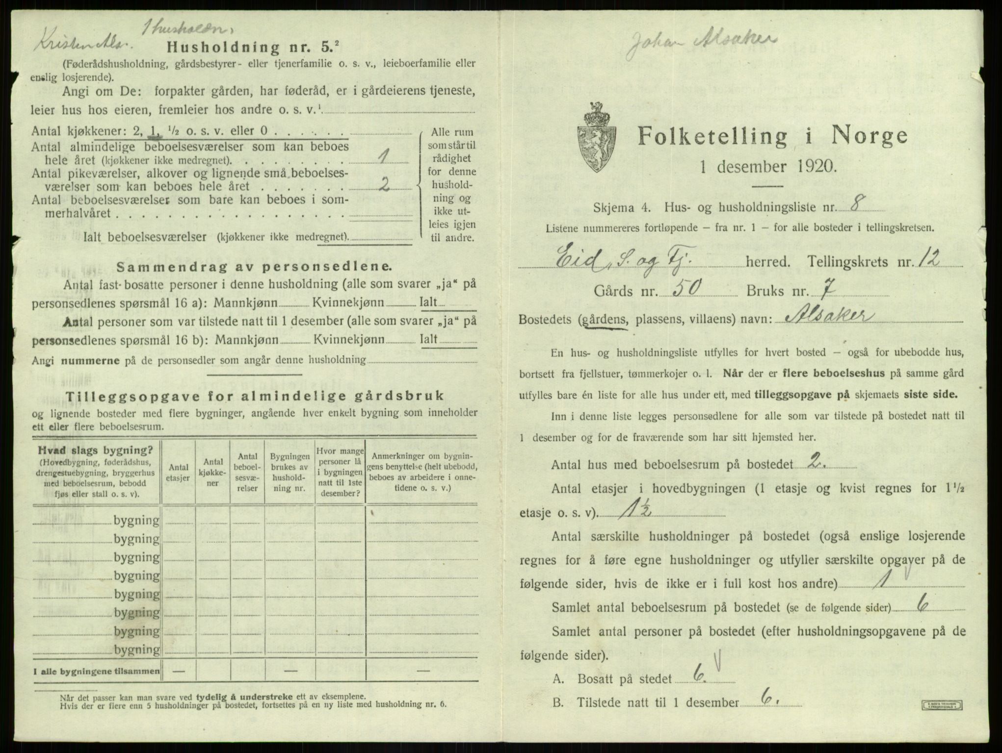 SAB, 1920 census for Eid, 1920, p. 1014