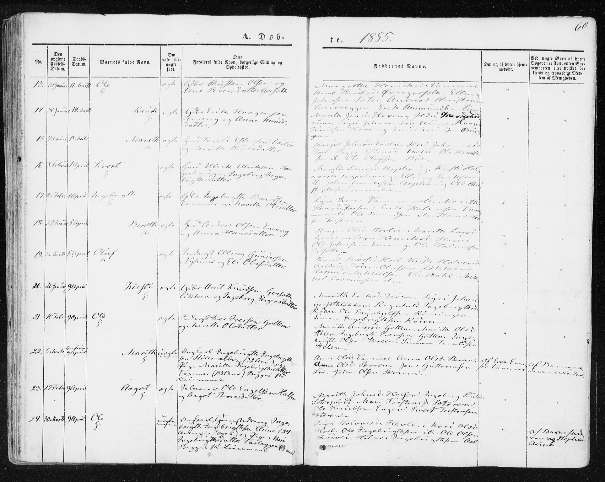 Ministerialprotokoller, klokkerbøker og fødselsregistre - Sør-Trøndelag, SAT/A-1456/678/L0899: Parish register (official) no. 678A08, 1848-1872, p. 60