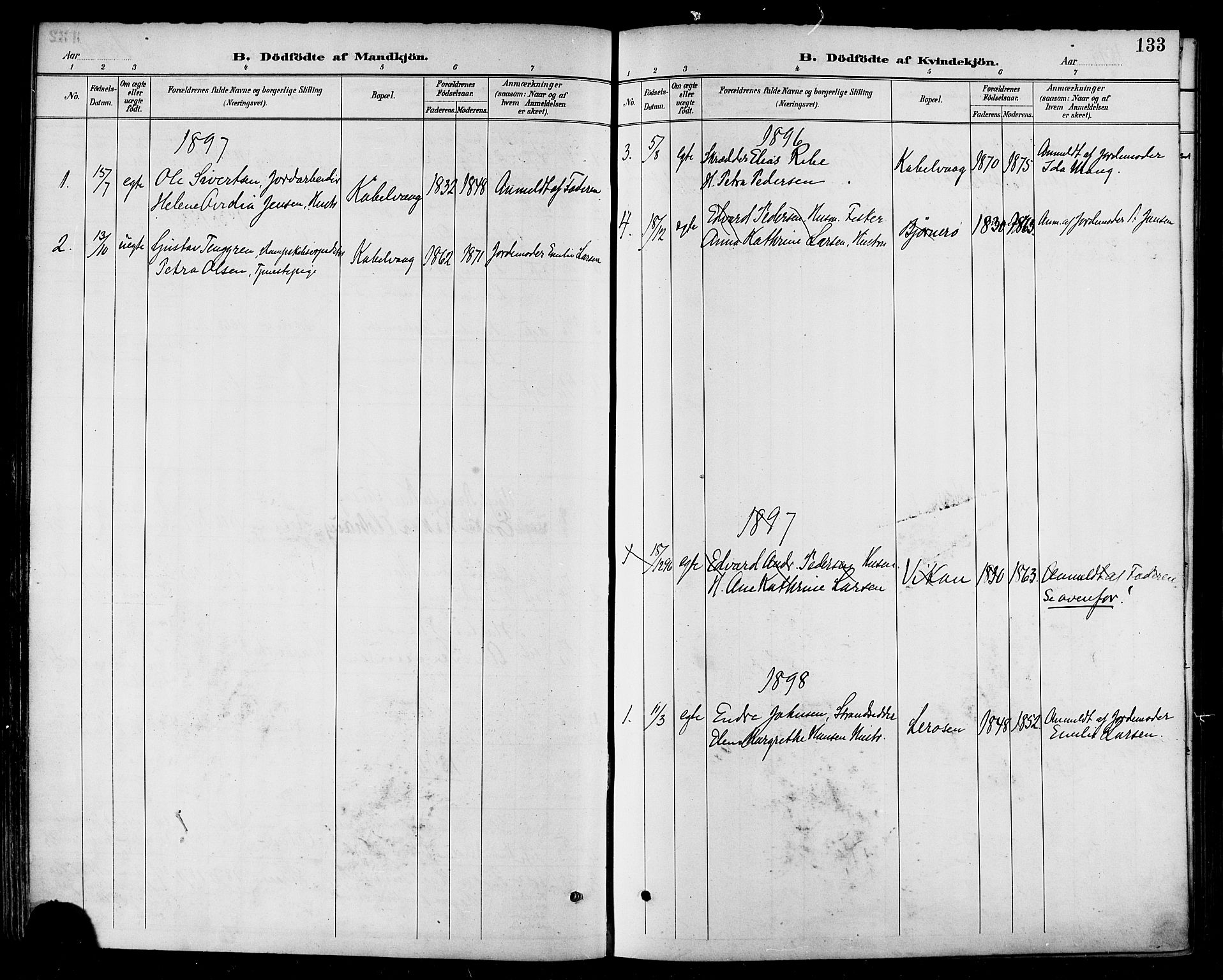 Ministerialprotokoller, klokkerbøker og fødselsregistre - Nordland, AV/SAT-A-1459/874/L1060: Parish register (official) no. 874A04, 1890-1899, p. 133