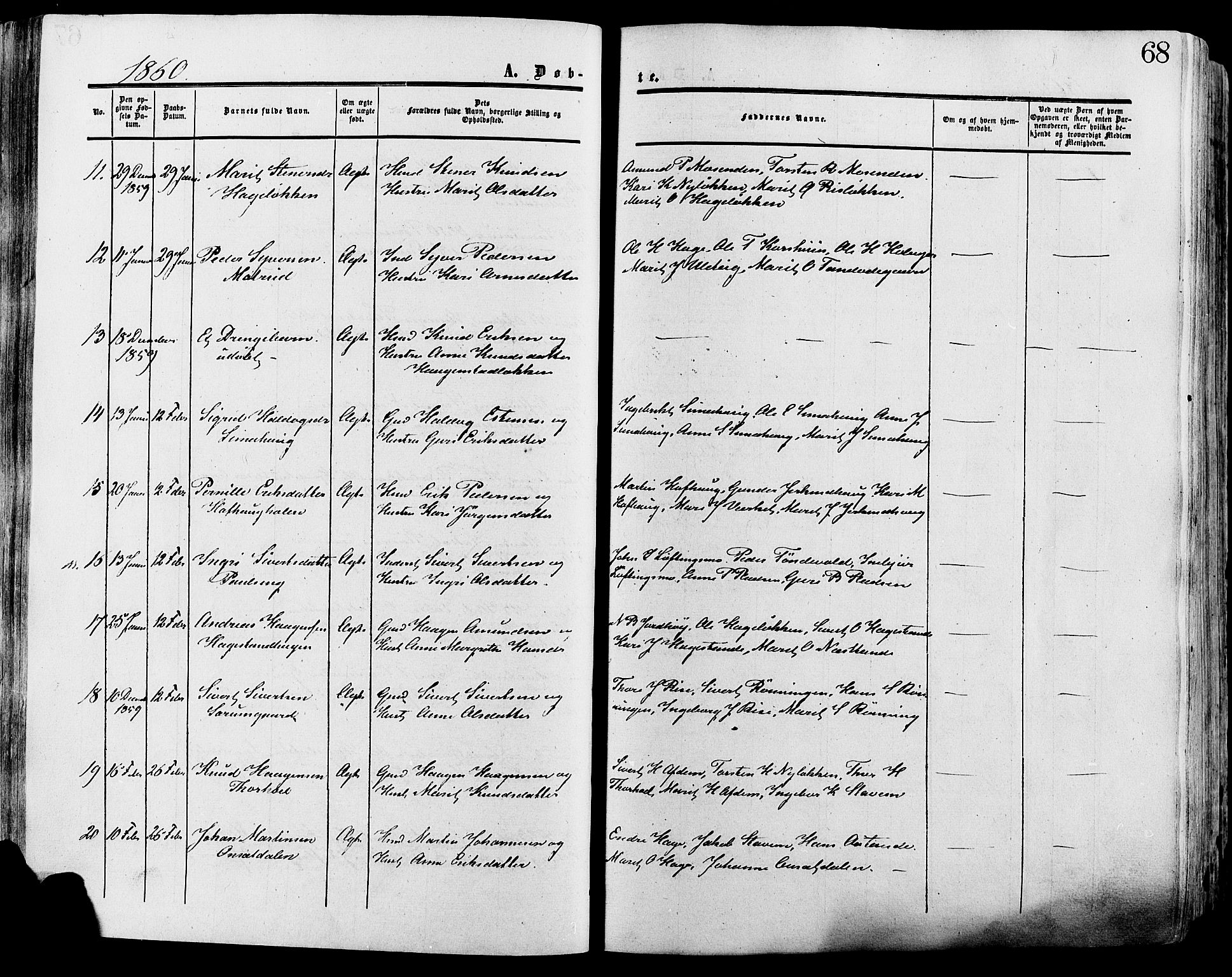 Lesja prestekontor, SAH/PREST-068/H/Ha/Haa/L0008: Parish register (official) no. 8, 1854-1880, p. 68